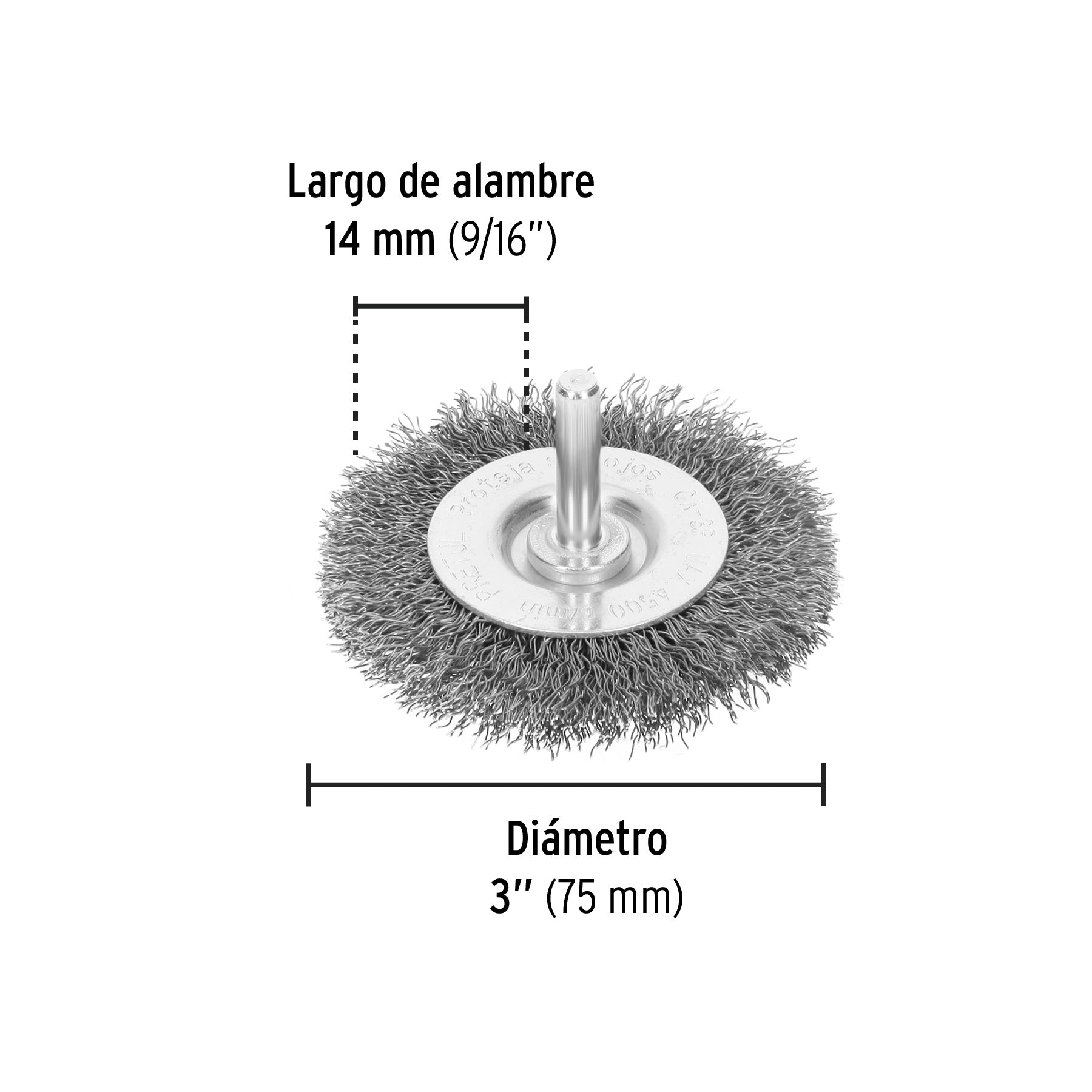 Carda circular 3", alambre grueso, para taladro, pretul