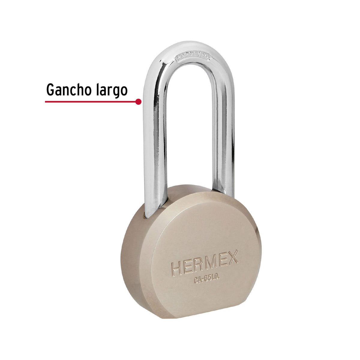 Candado redondo, 65mm, gancho largo, llave de puntos,blister