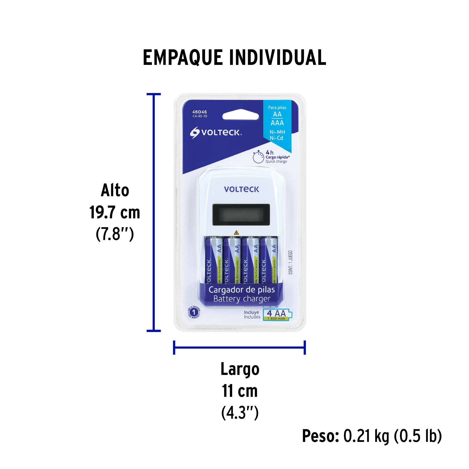 Cargador de pilas, AA, AAA, incluye 4 pilas AA