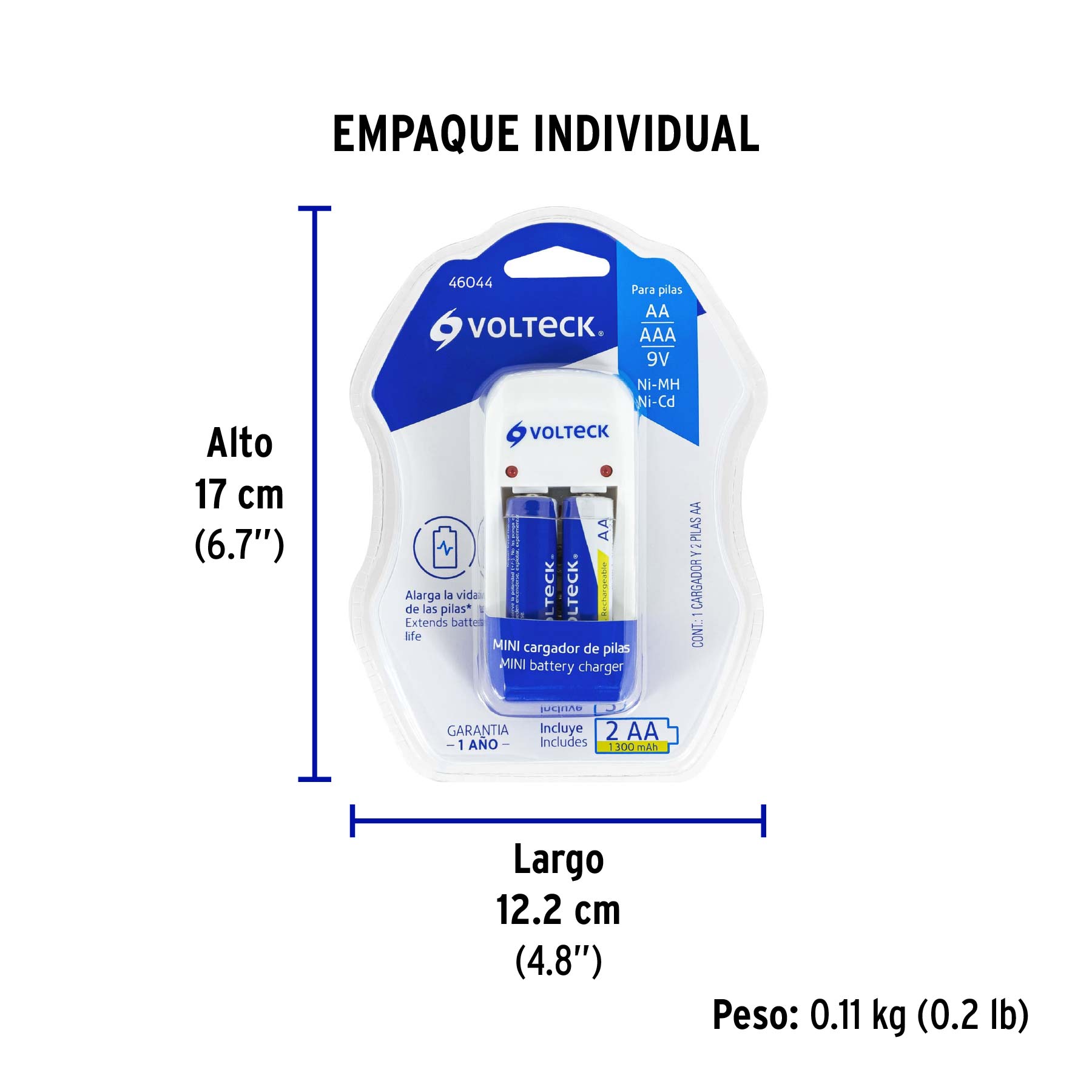 Cargador de pilas, AA, AAA y 9V, incluye 2 pilas AA