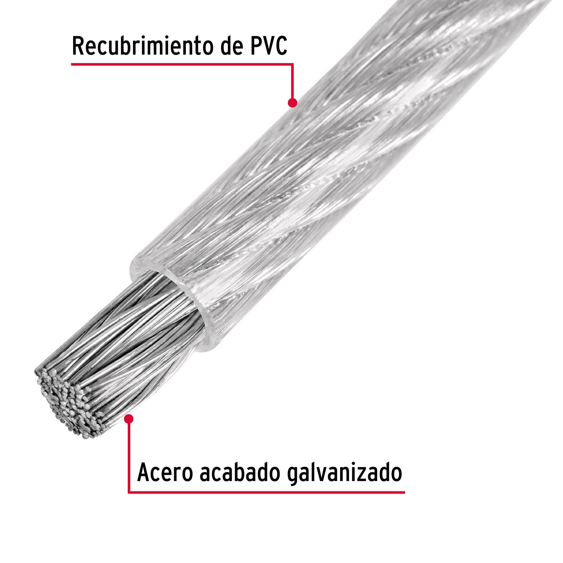 Cable rígido de acero 1/16" recubierto PVC, 7X7, 300 m