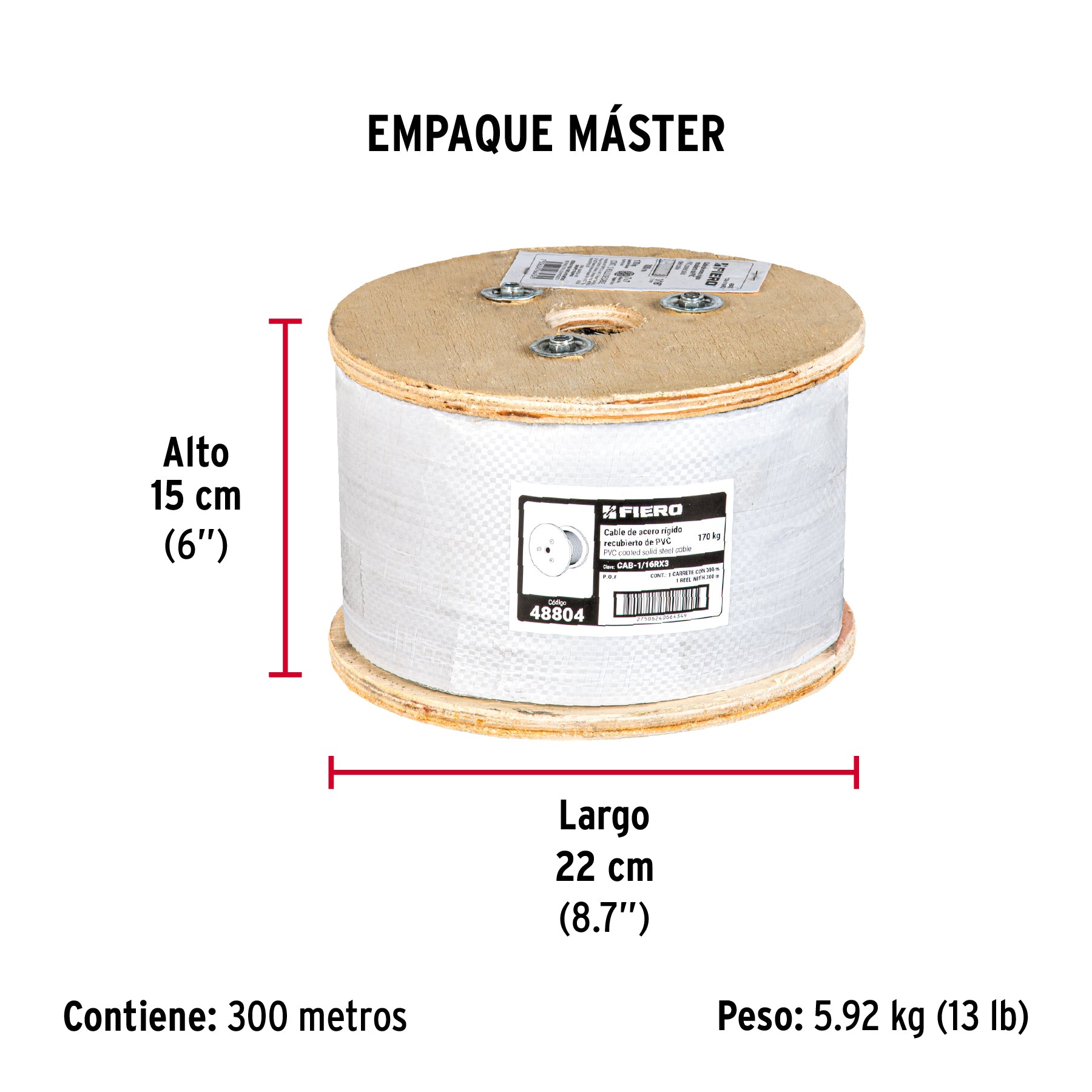 Cable rígido de acero 1/16" recubierto PVC, 7X7, 300 m