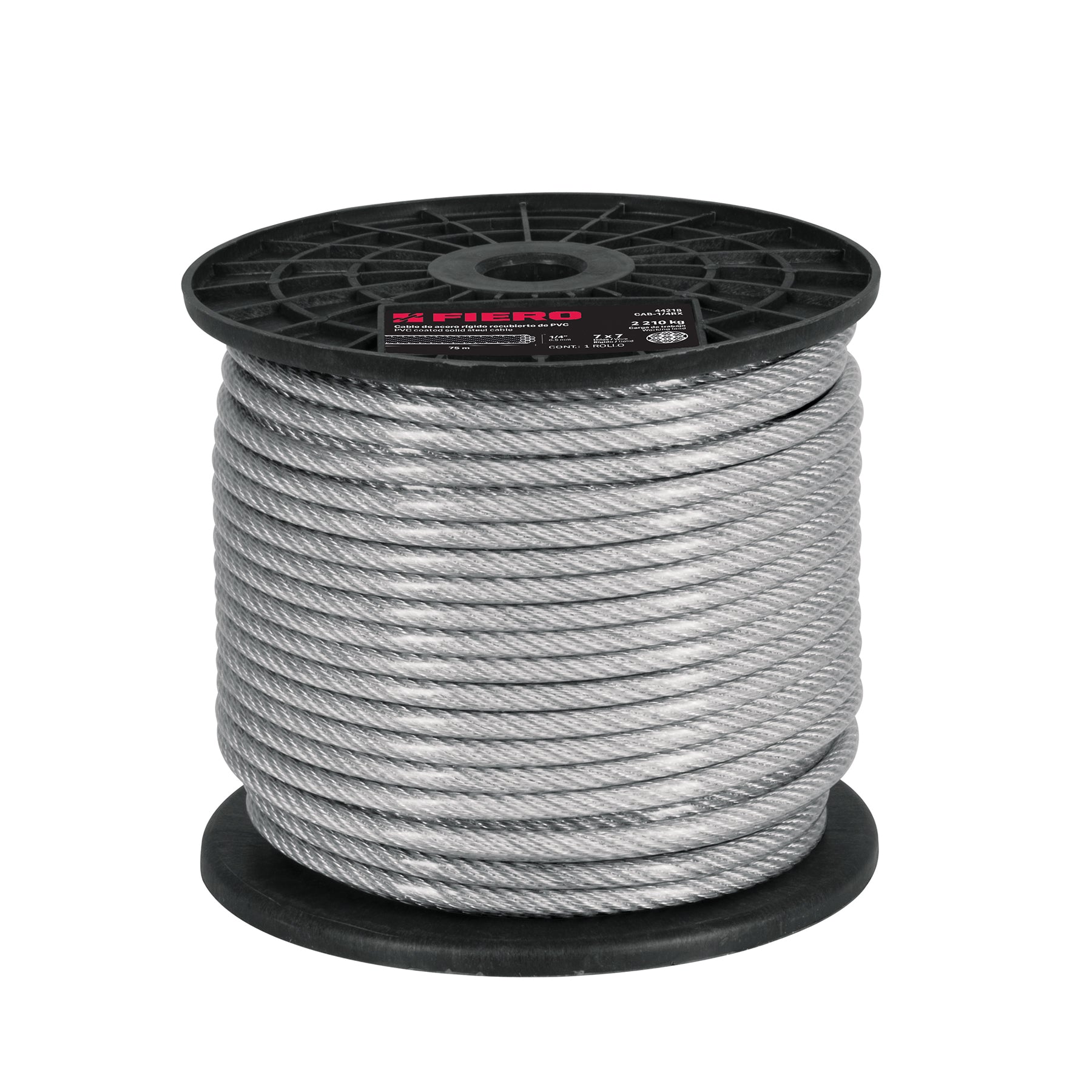 Cable rígido de acero 1/16", recubierto PVC, 7X7, 75 m