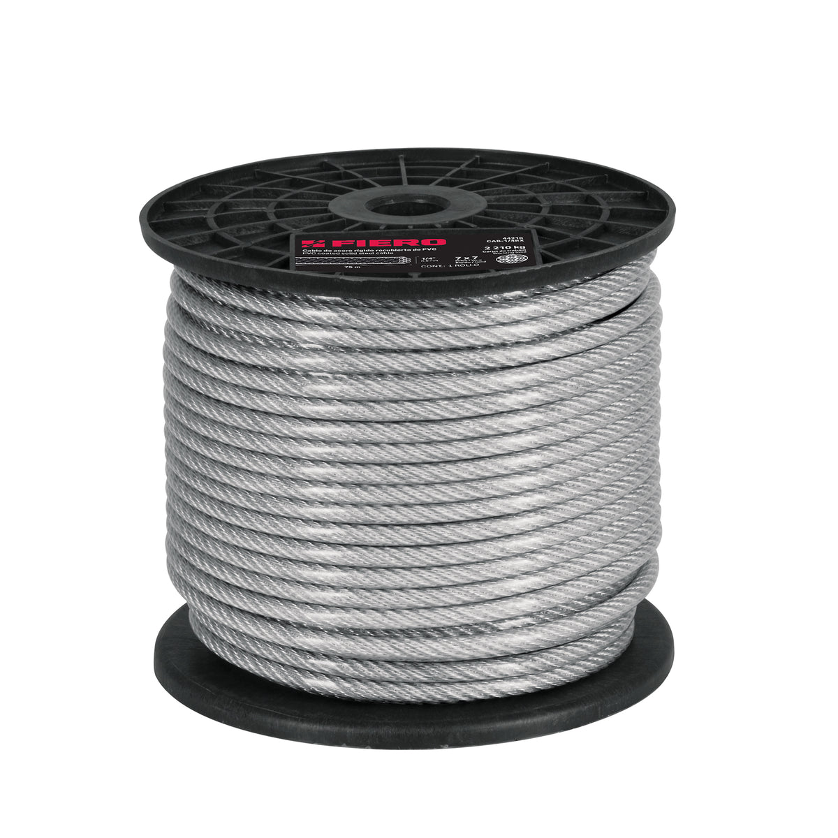 Cable rígido de acero 1/16", recubierto PVC, 7X7, 75 m