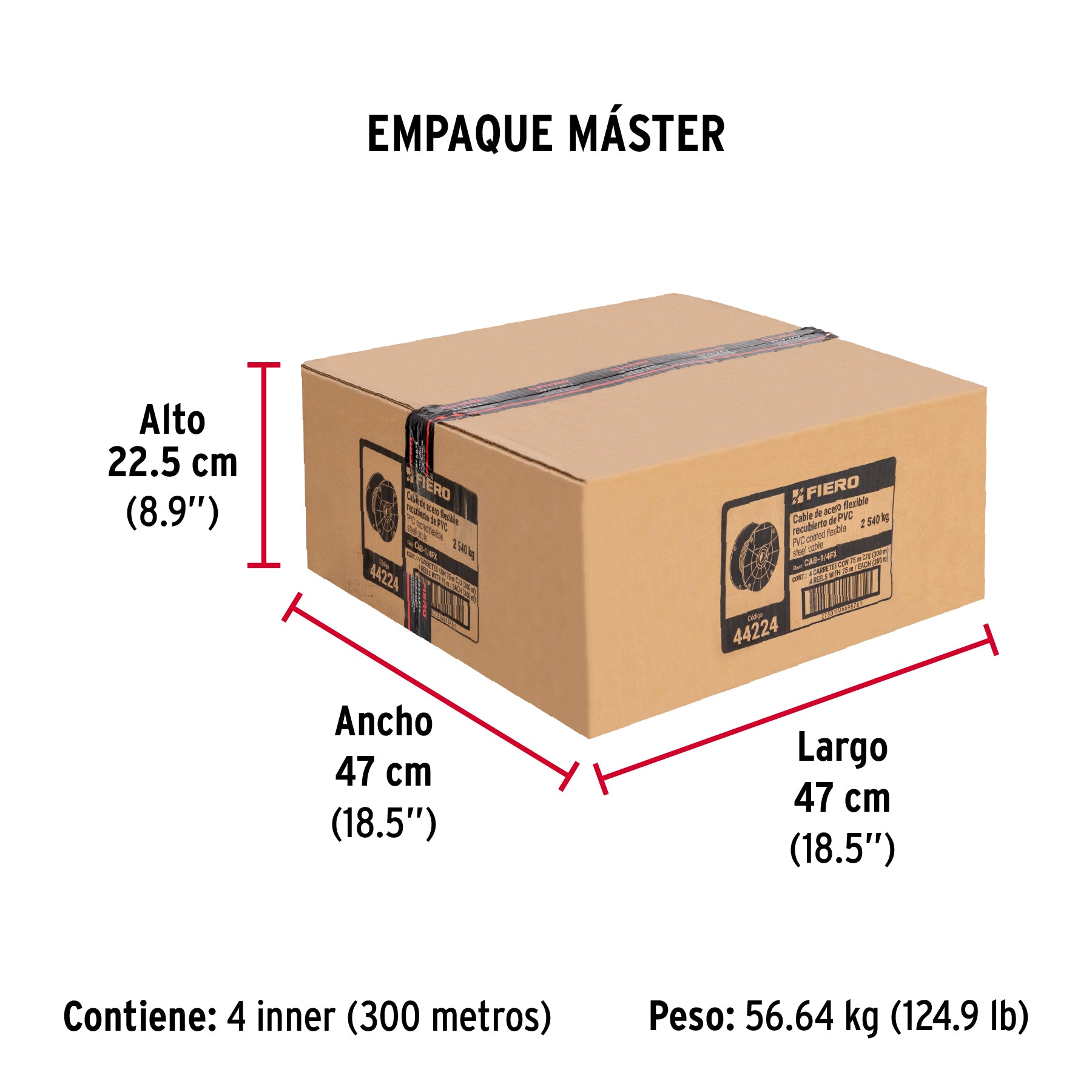 Cable flexible de acero 1/4", recubierto PVC, 7X19, 75 m