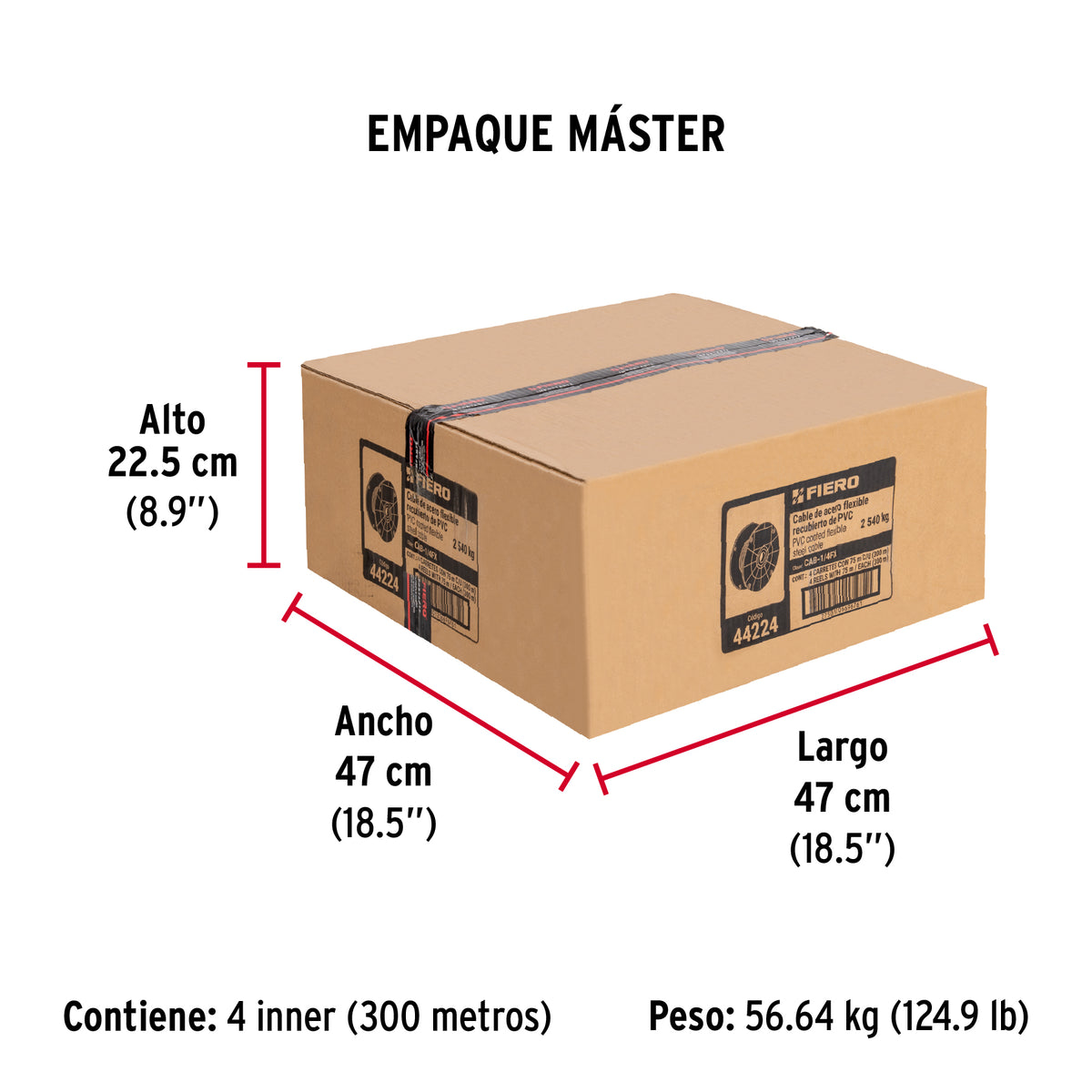 Cable flexible de acero 1/4", recubierto PVC, 7X19, 75 m