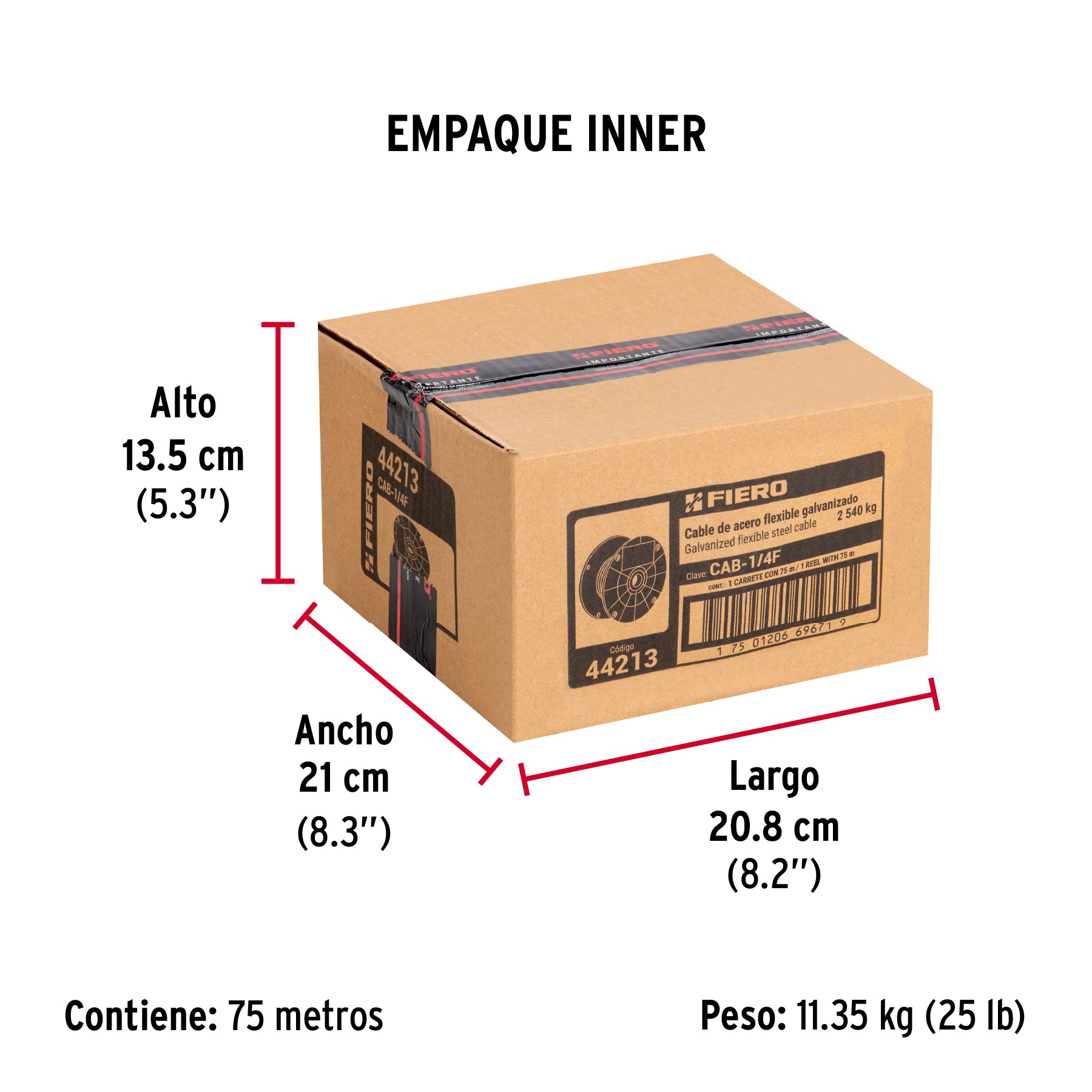 Cable flexible de acero 1/4", 7X19, 75 m