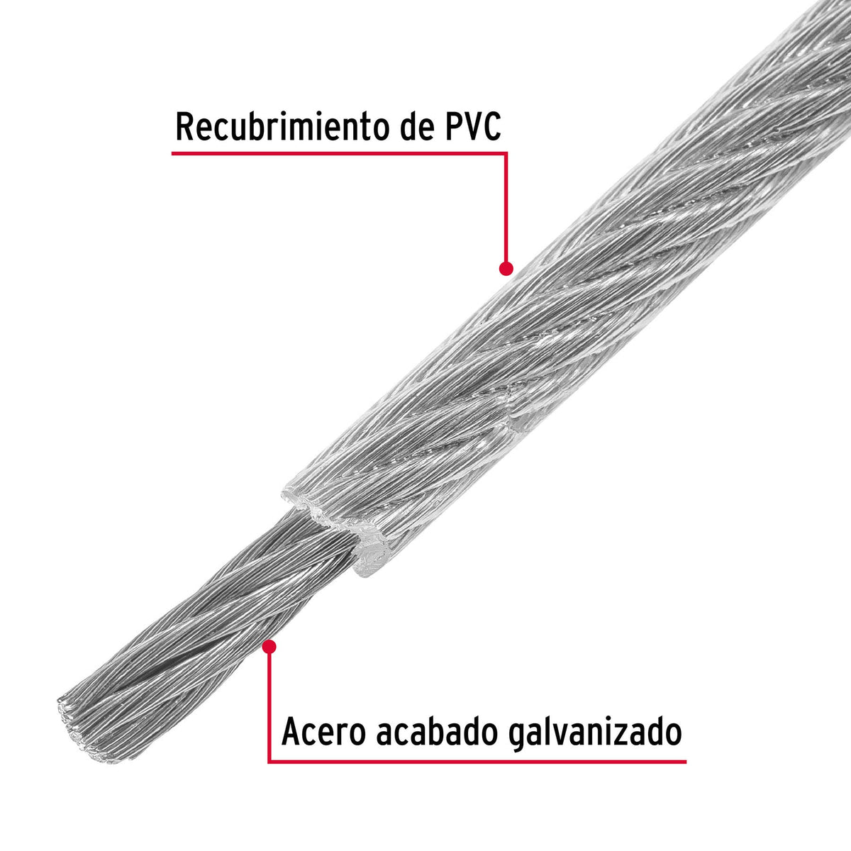 Cable flexible de acero 1/8", recubierto PVC, 7X19, 75 m