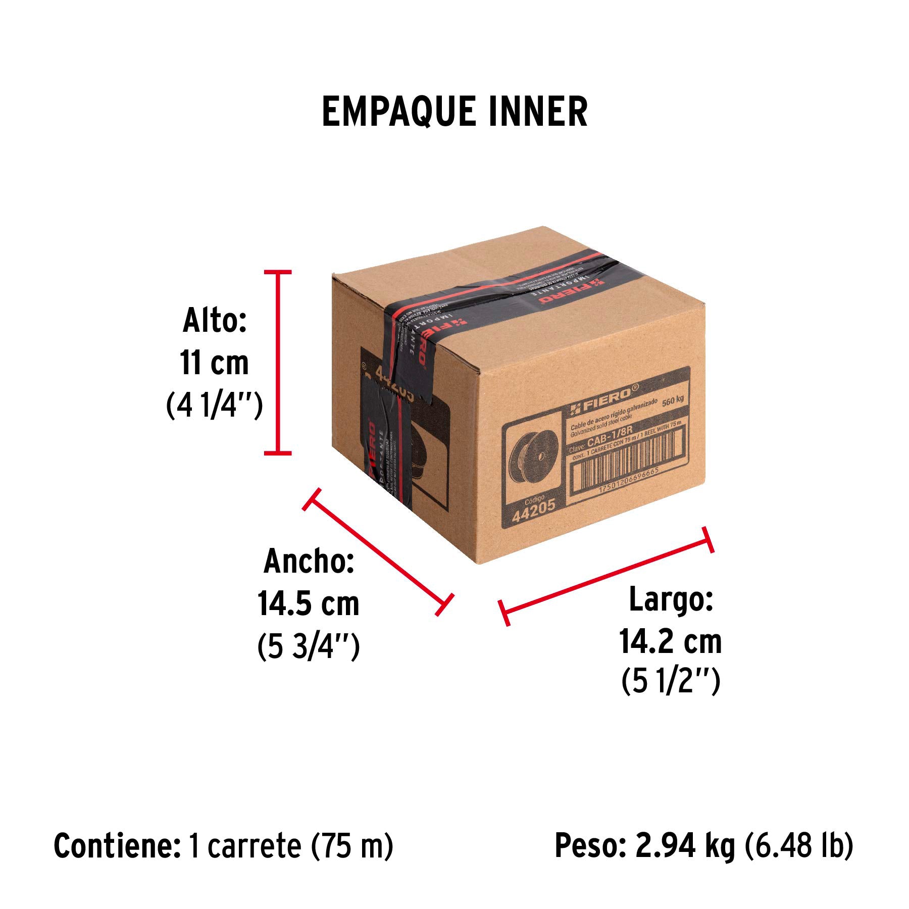 Cable rígido de acero 1/8", 7X7, 75 m