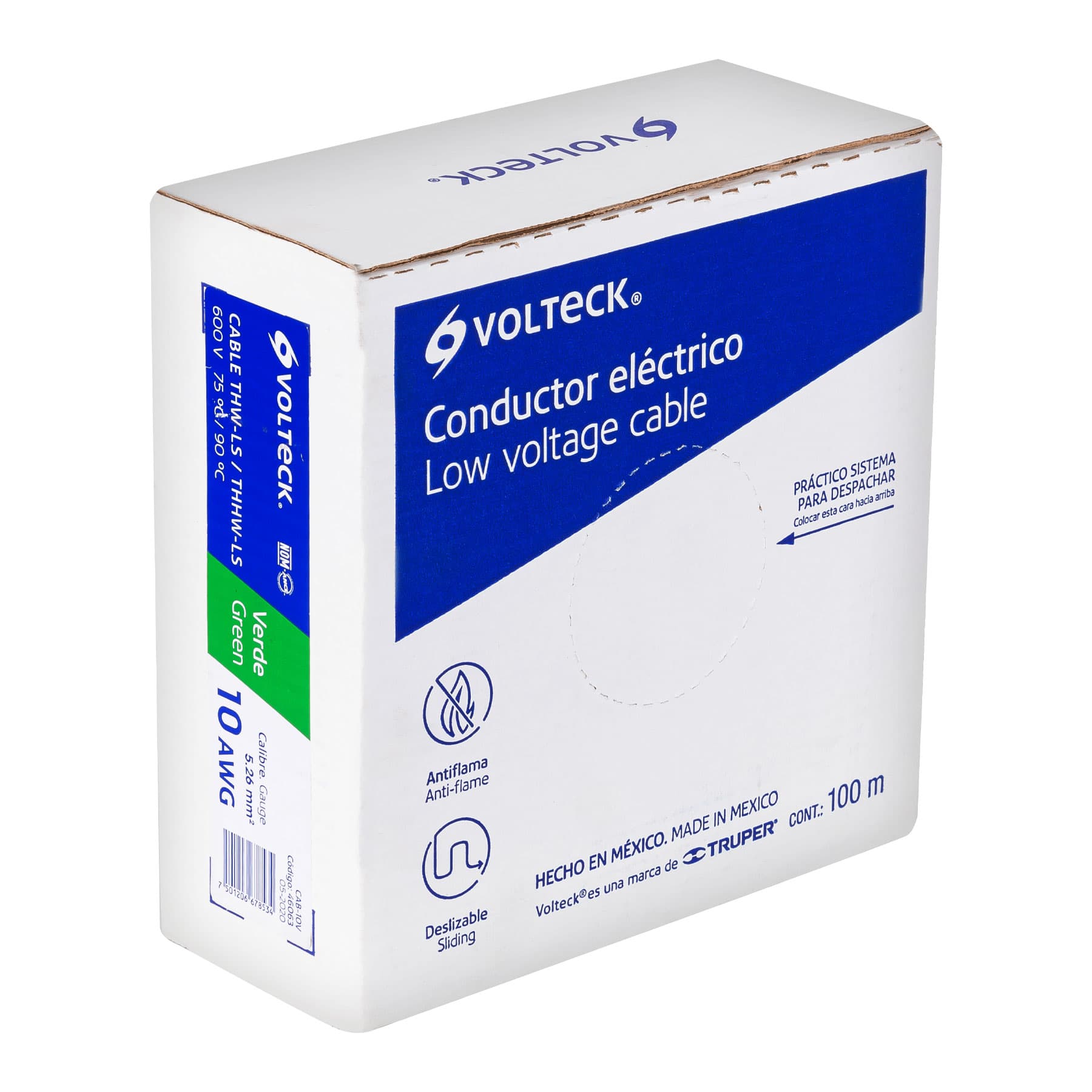 Cable THHW-LS, 10 AWG, color verde rollo 100 m