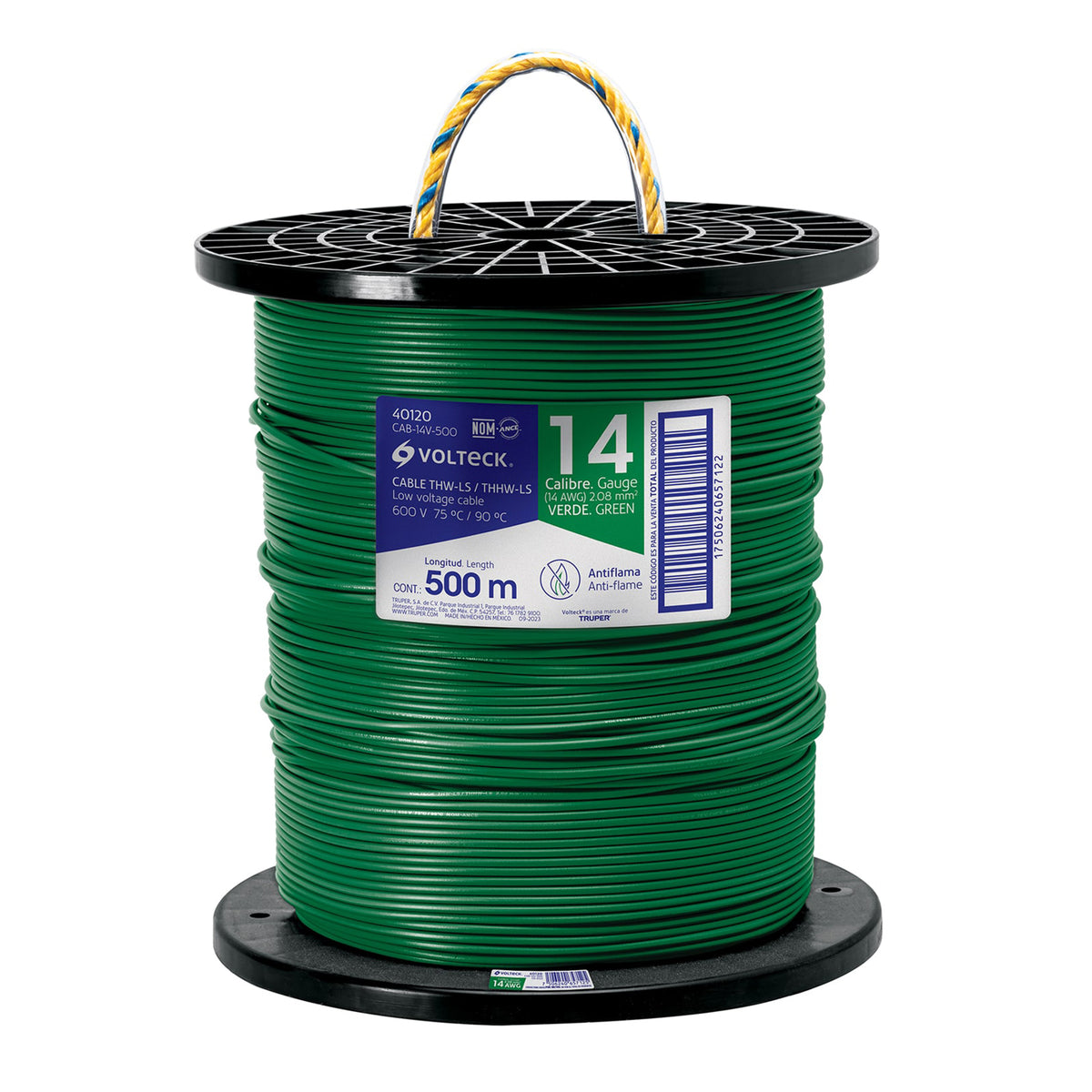 Cable THHW-LS, 14 AWG, verde, bobina 500 m