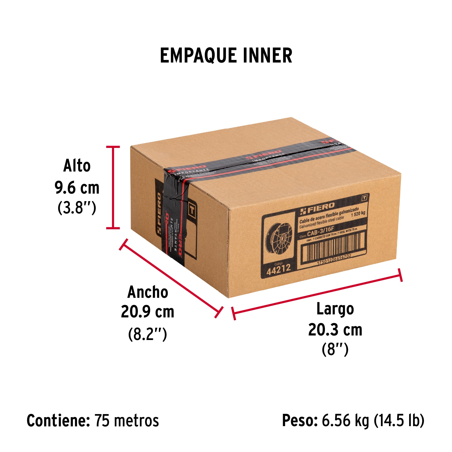 Cable flexible de acero 3/16", 7X19, 75 m