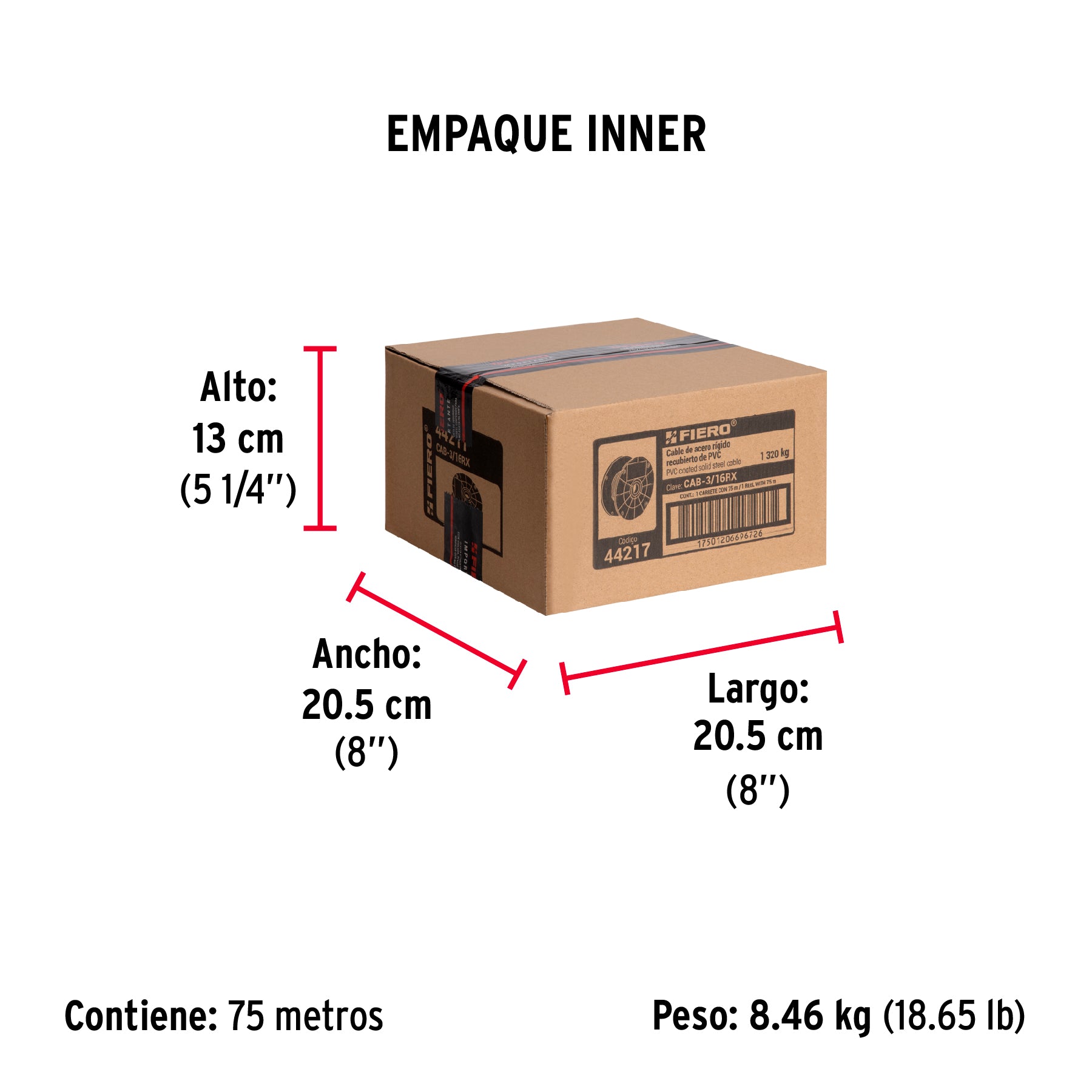 Cable rígido de acero 3/16", recubierto PVC, 7X7, 75 m