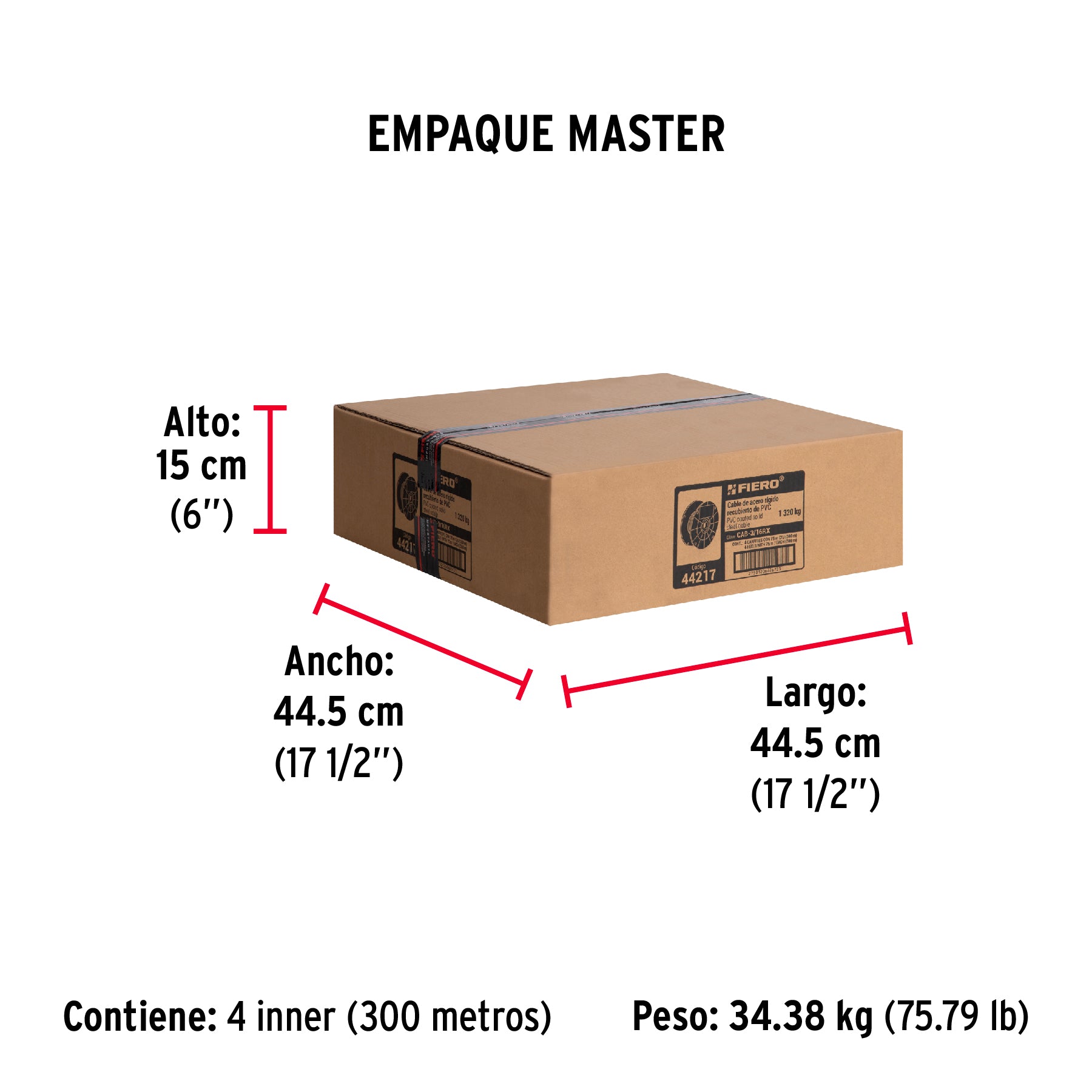 Cable rígido de acero 3/16", recubierto PVC, 7X7, 75 m