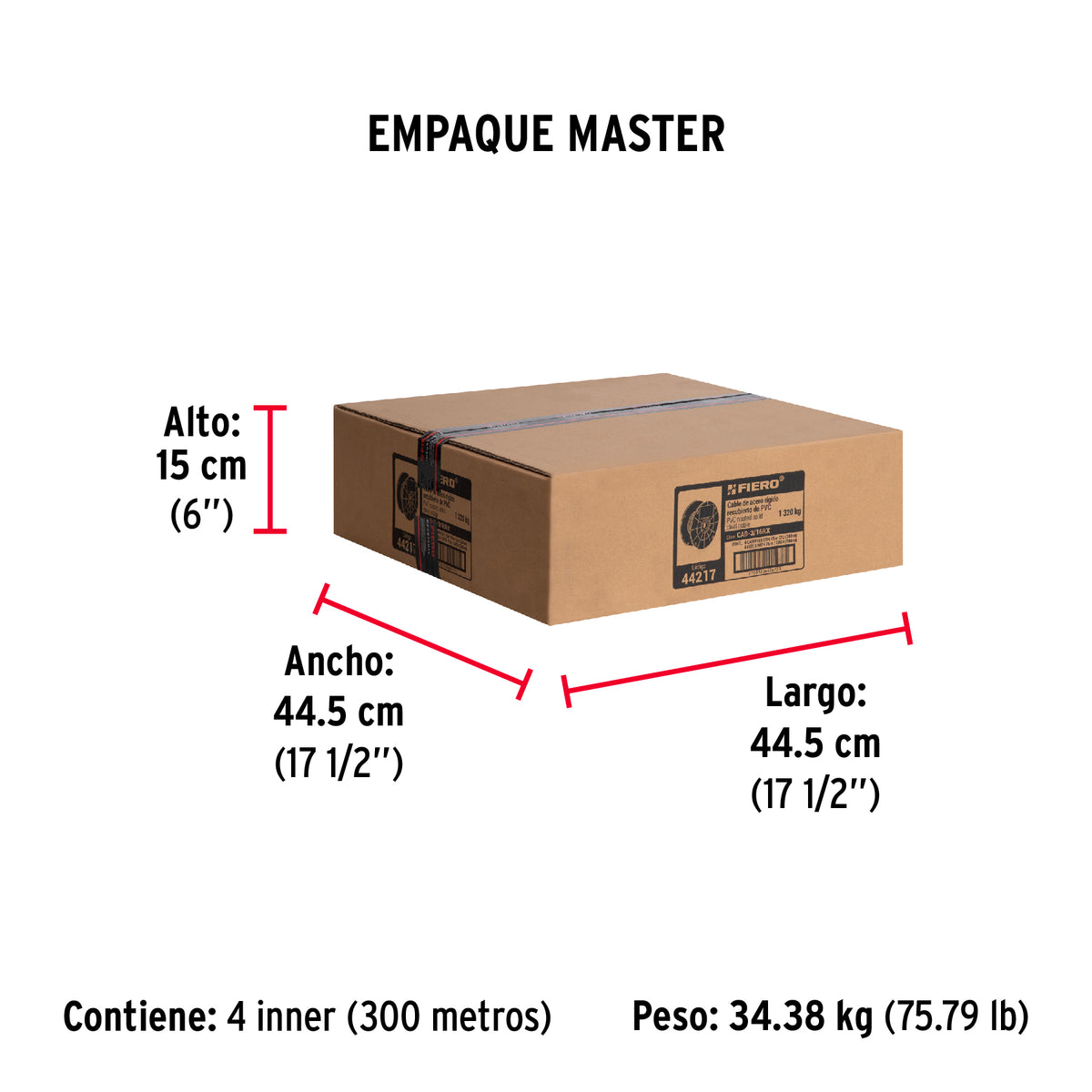 Cable rígido de acero 3/16", recubierto PVC, 7X7, 75 m