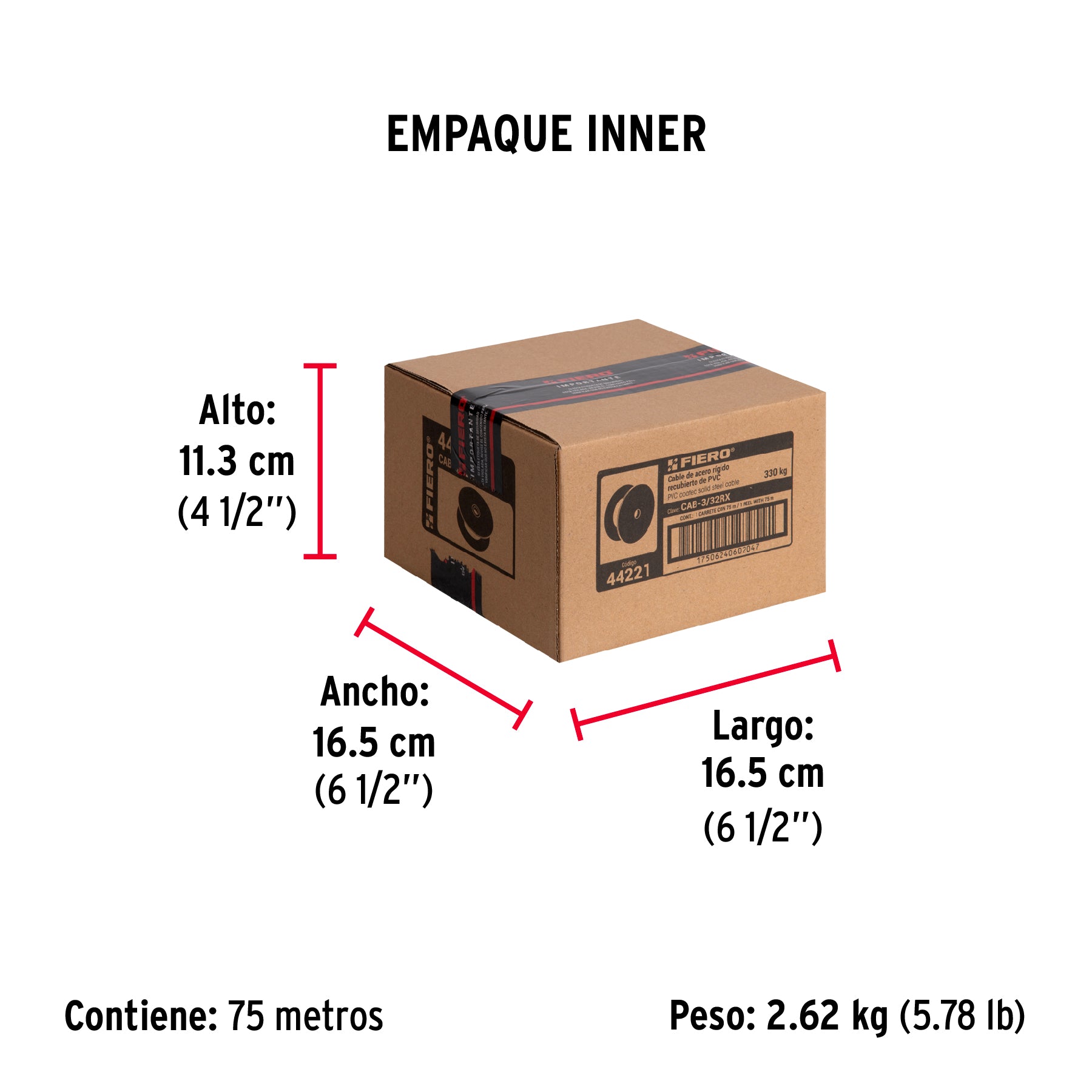 Cable rígido de acero 3/32", recubierto PVC, 7X7, 75 m