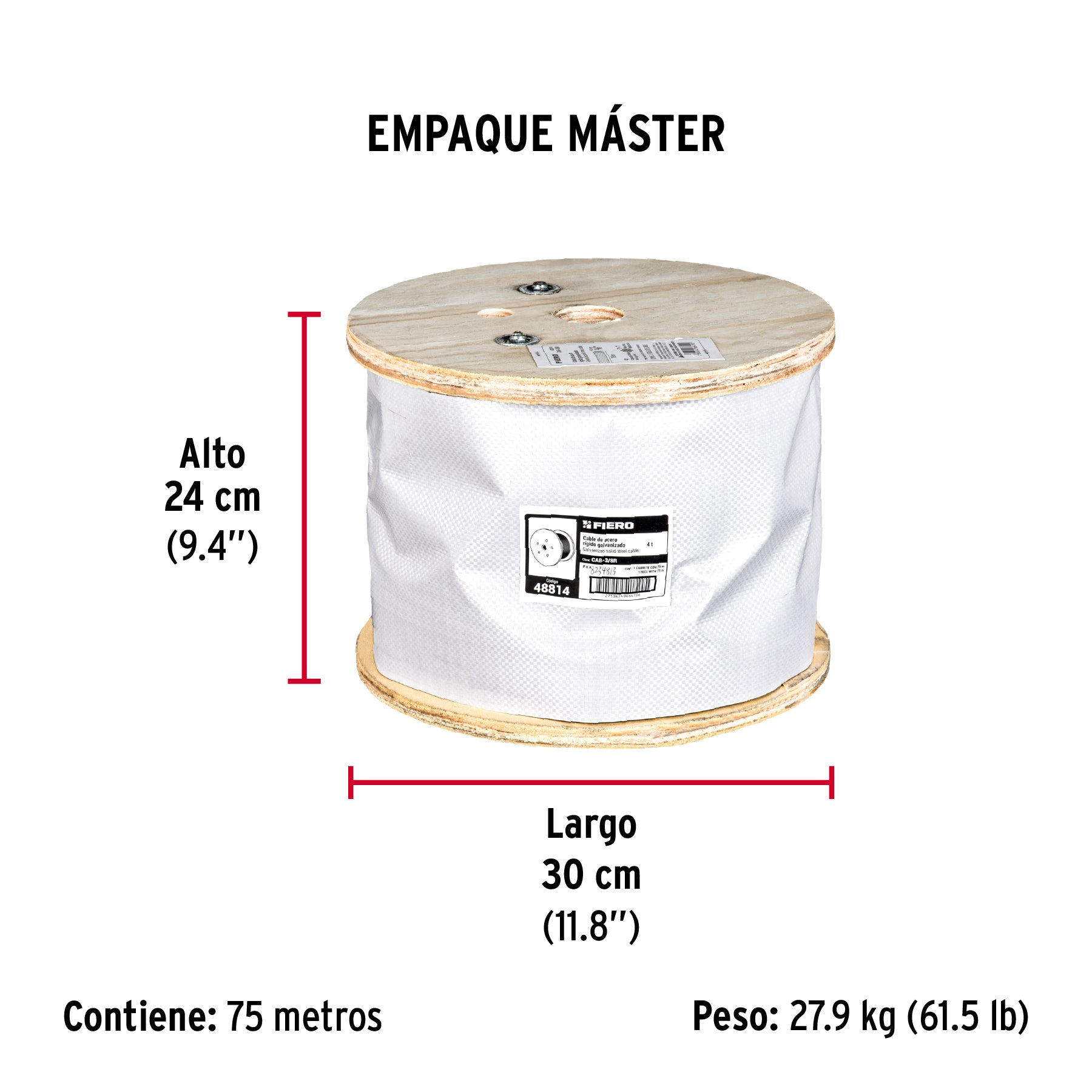 Cable rígido de acero 3/8", 7X7, 75 m