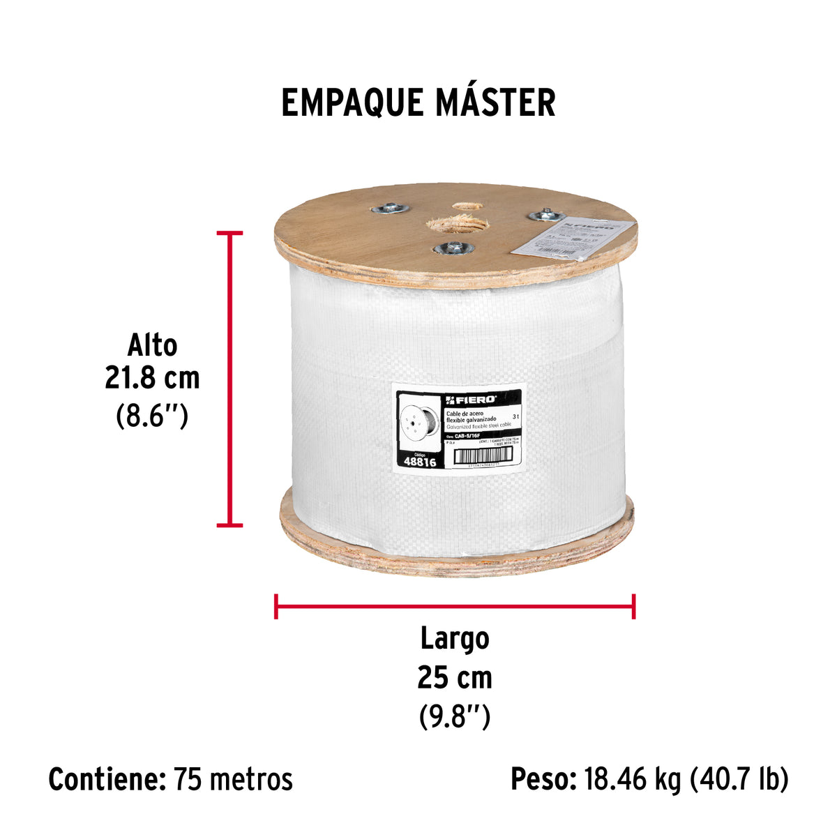 Cable flexible de acero 5/16", 7X19, 75 m