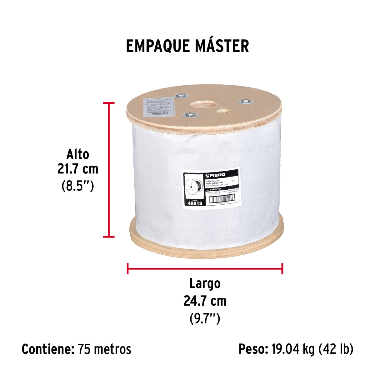 Cable rígido de acero 5/16", 7X7, 75 m
