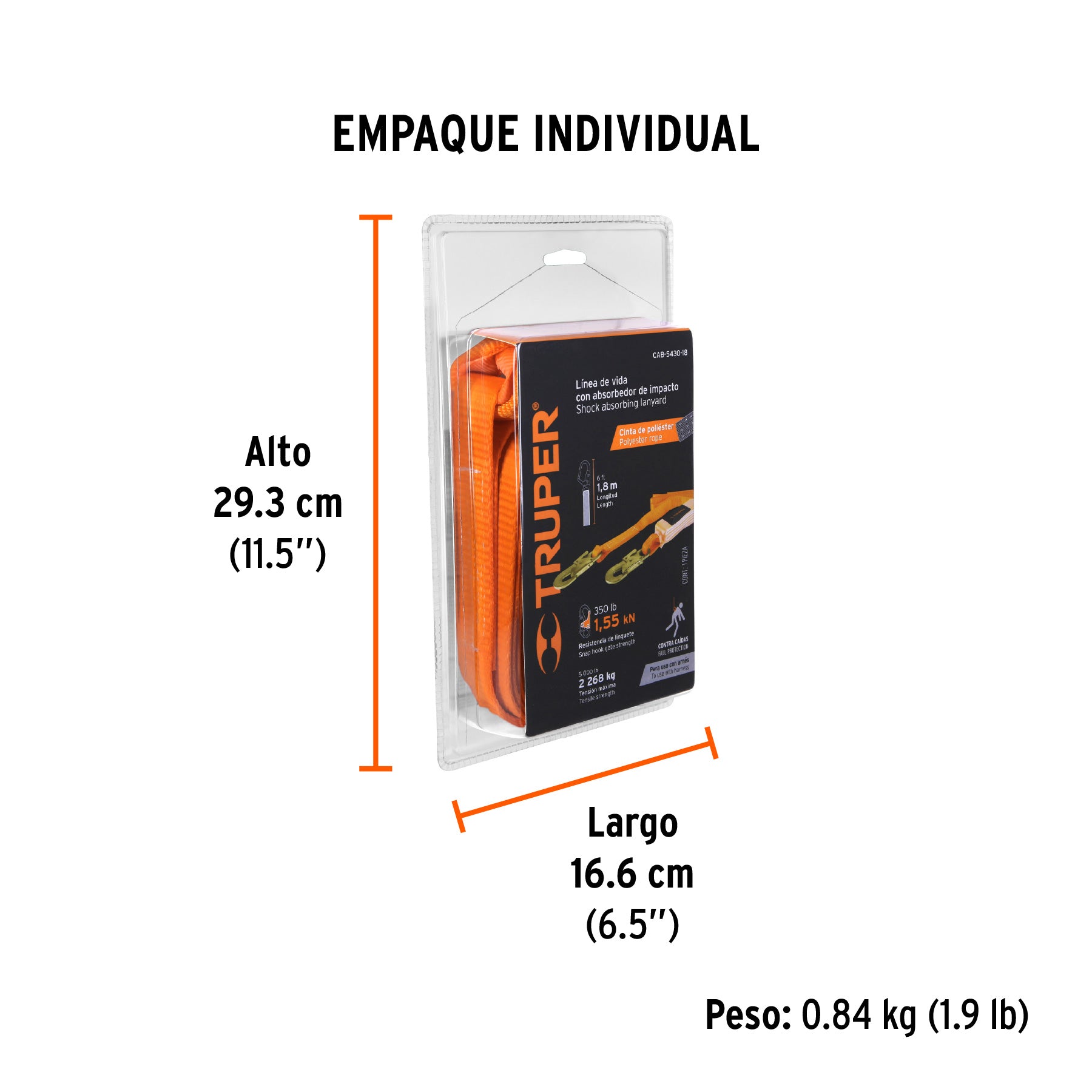 Línea de vida con absorbedor de impacto, 1.8 m