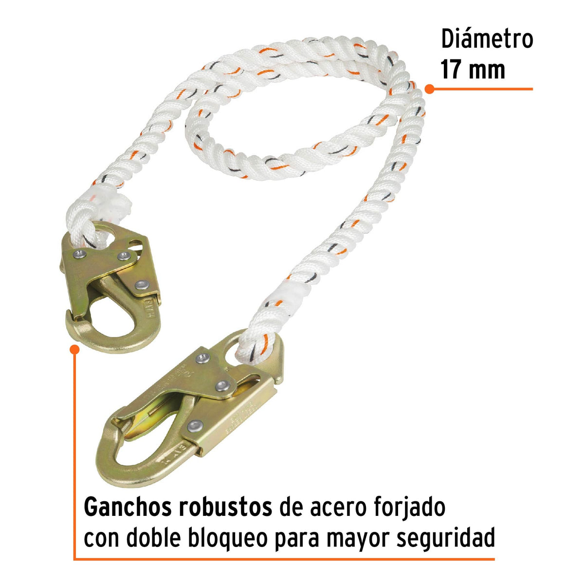 Cable de posicionamiento con 2 ganchos, 1.5 m, ANSI
