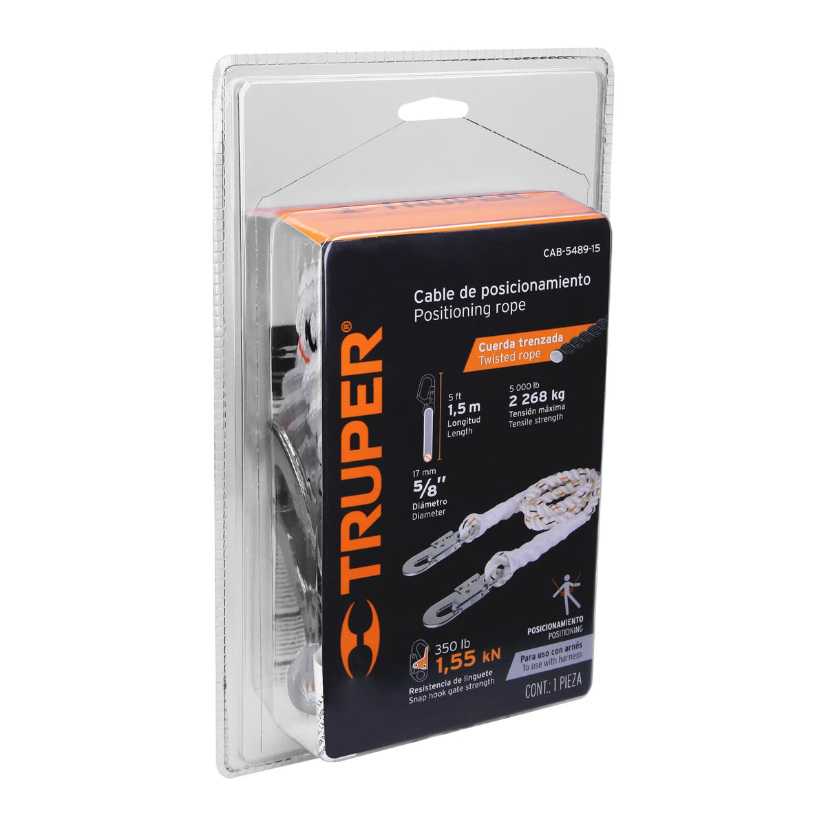 Cable de posicionamiento con 2 ganchos, 1.5 m