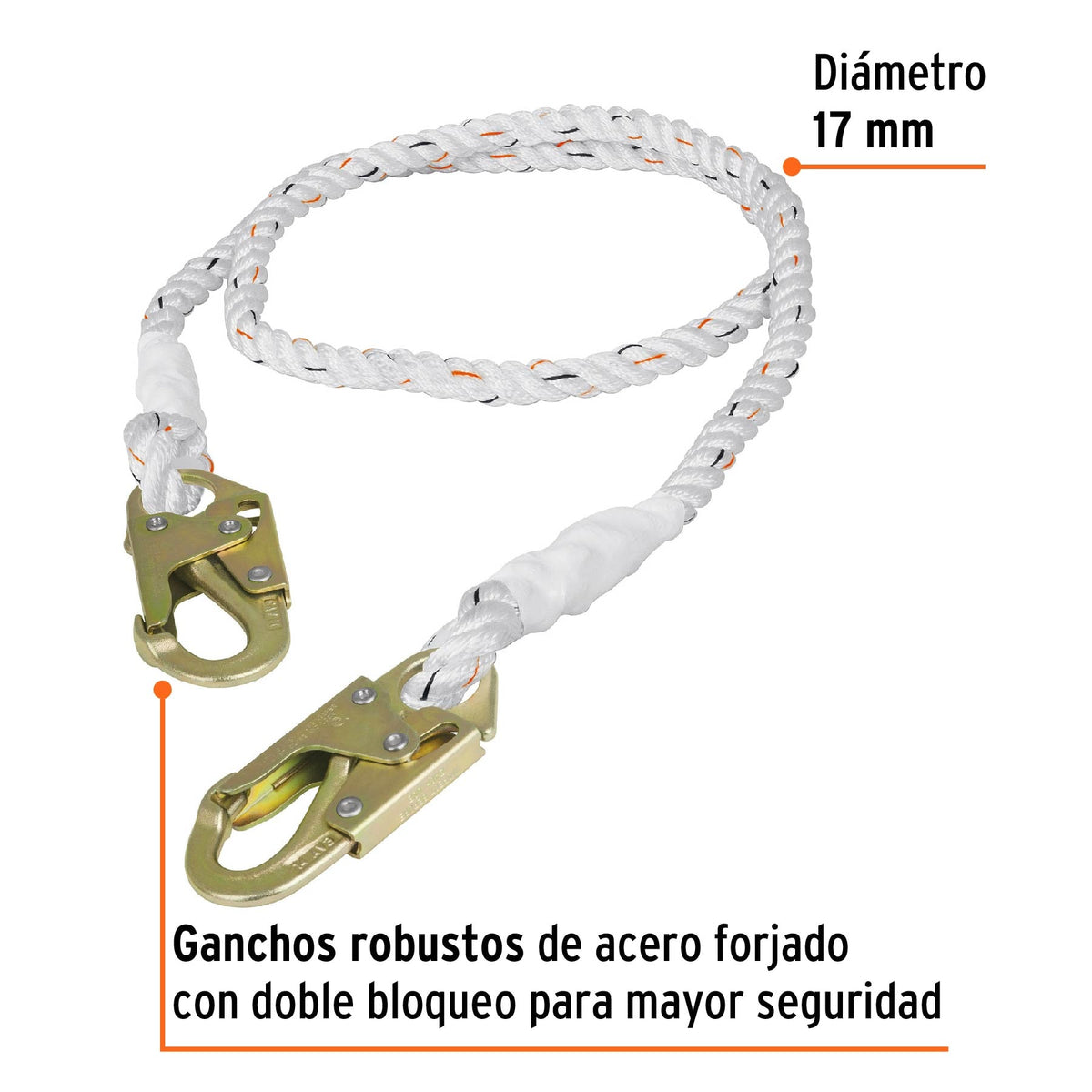 Cable de posicionamiento con 2 ganchos, 2 m, ANSI