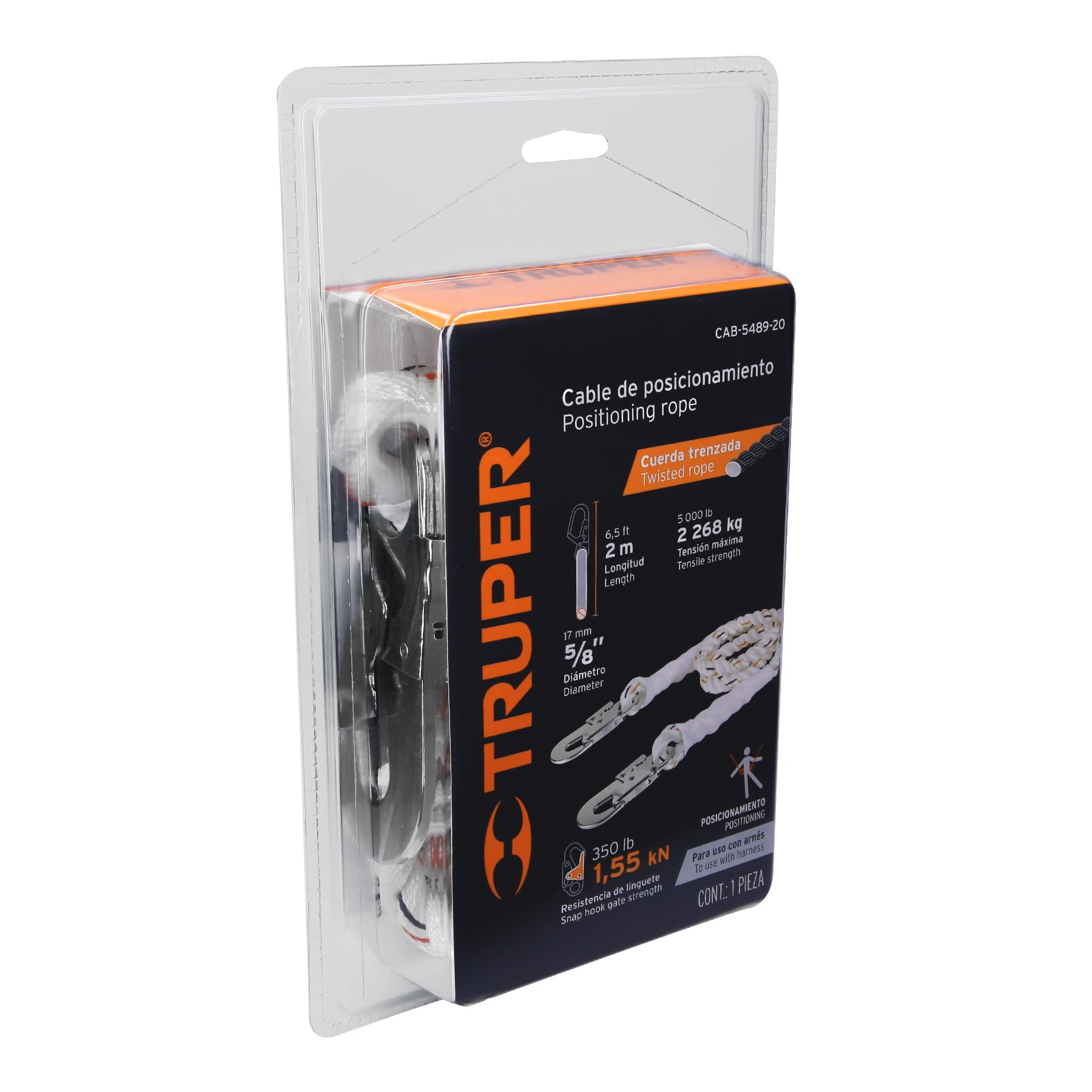 Cable de posicionamiento con 2 ganchos, 2 m