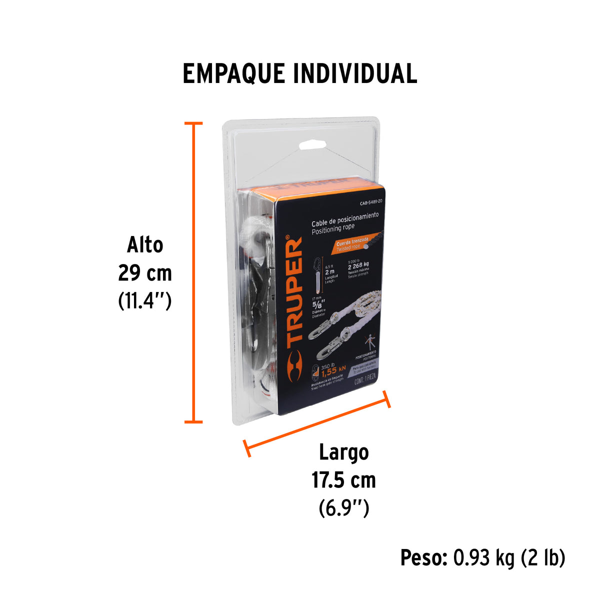 Cable de posicionamiento con 2 ganchos, 2 m