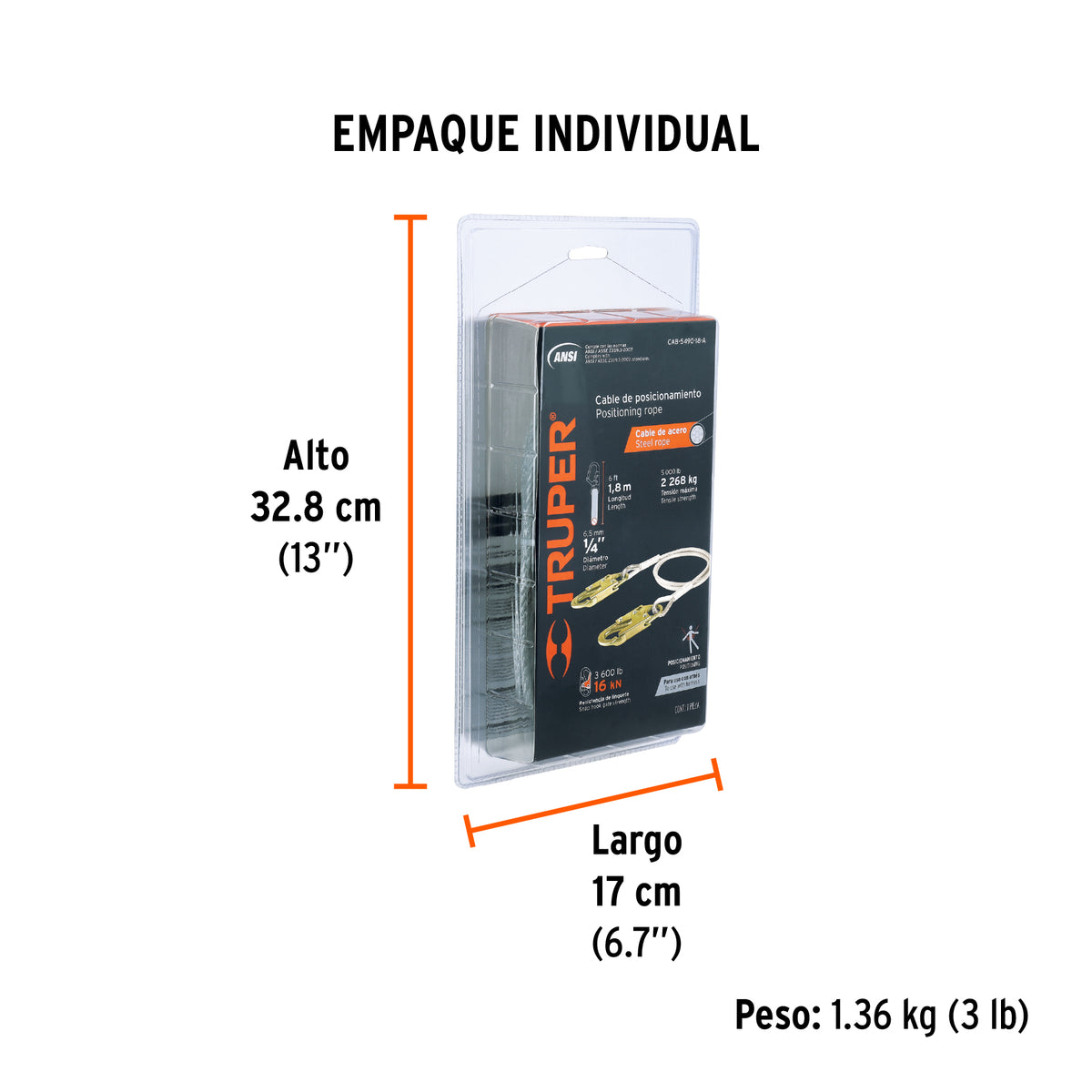 Cable de posicionamiento de acero 1.8 m, ANSI