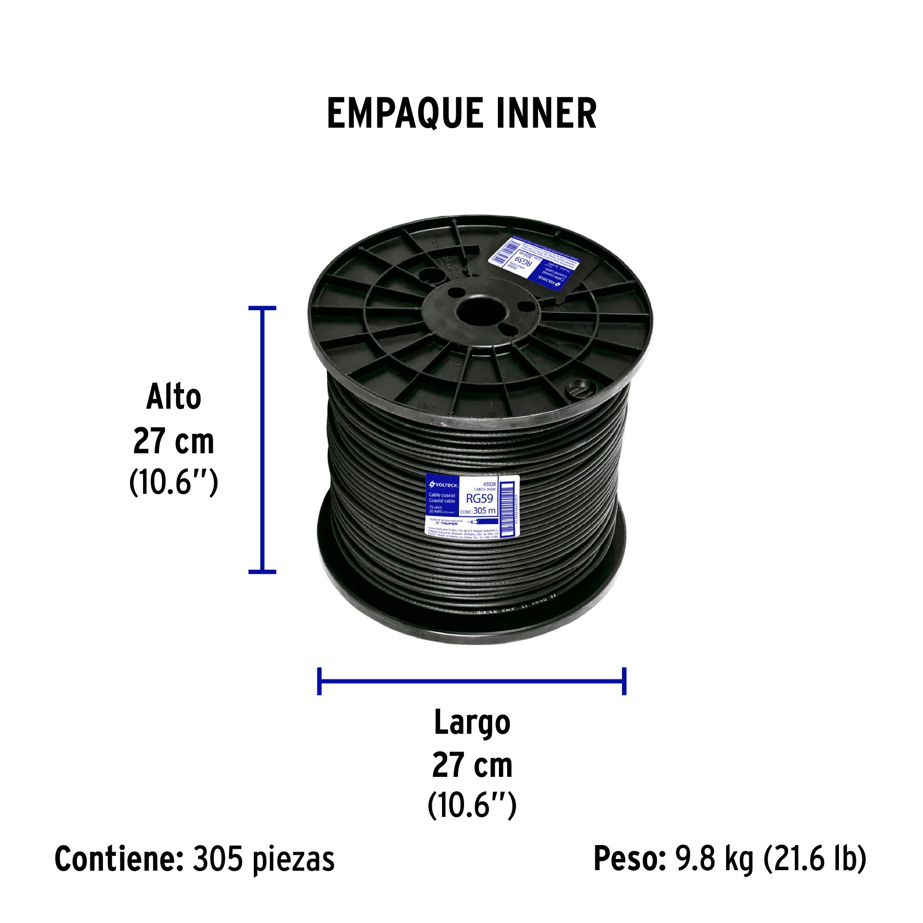 Cable coaxial RG 59, carrete 300 metros