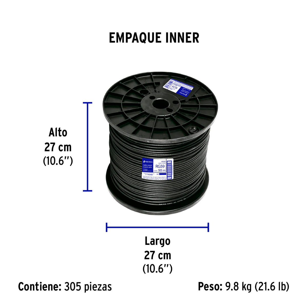 Cable coaxial RG 59, carrete 300 metros