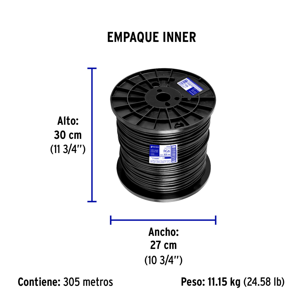 Cable coaxial RG 6, carrete 300 metros