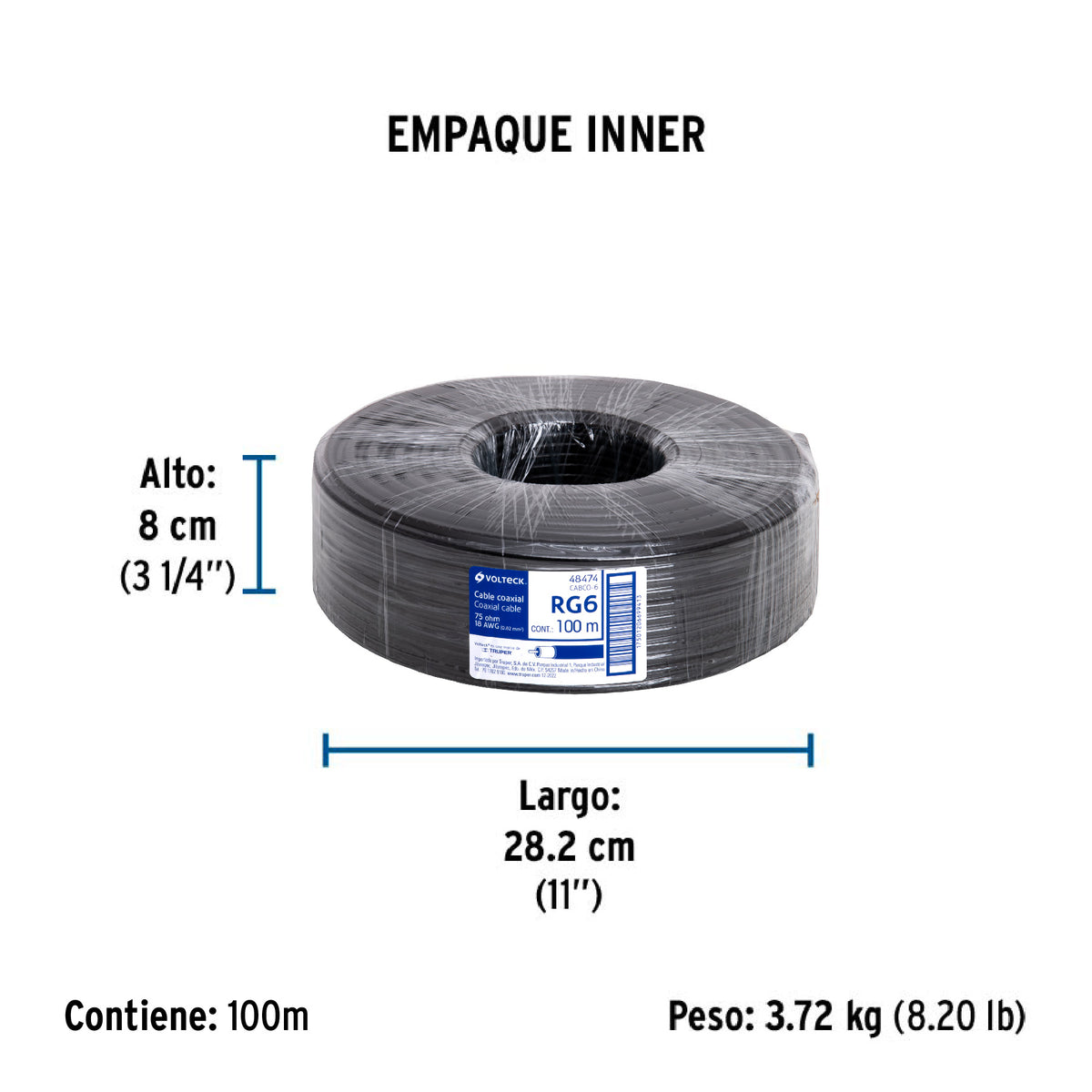 Cable coaxial RG 6, rollo 100 metros