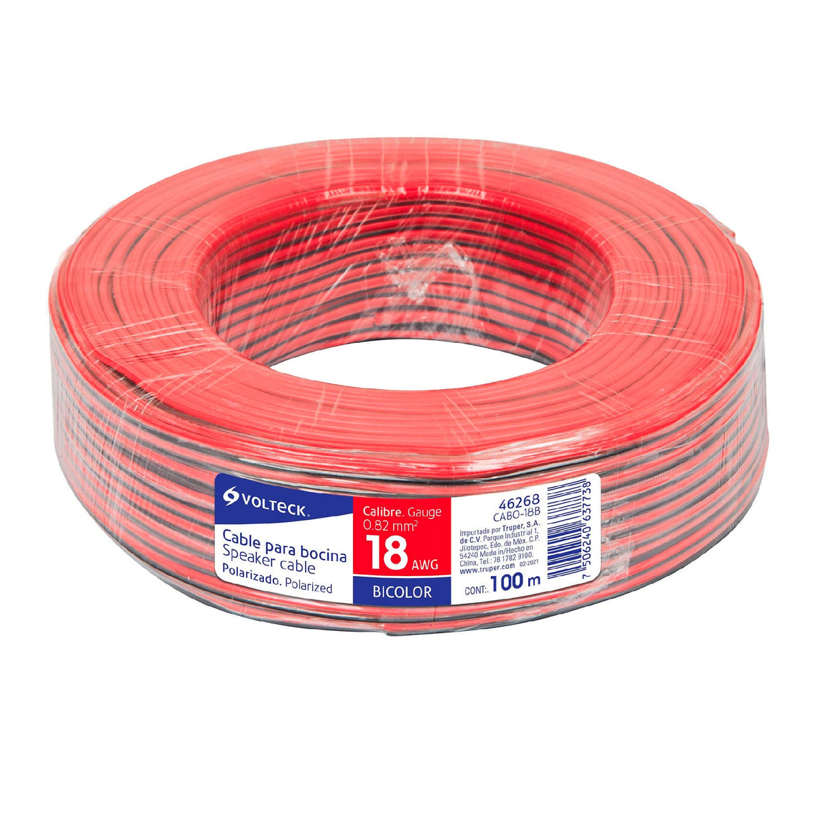 Cable para bocina, 18 AWG, bicolor, 100 m