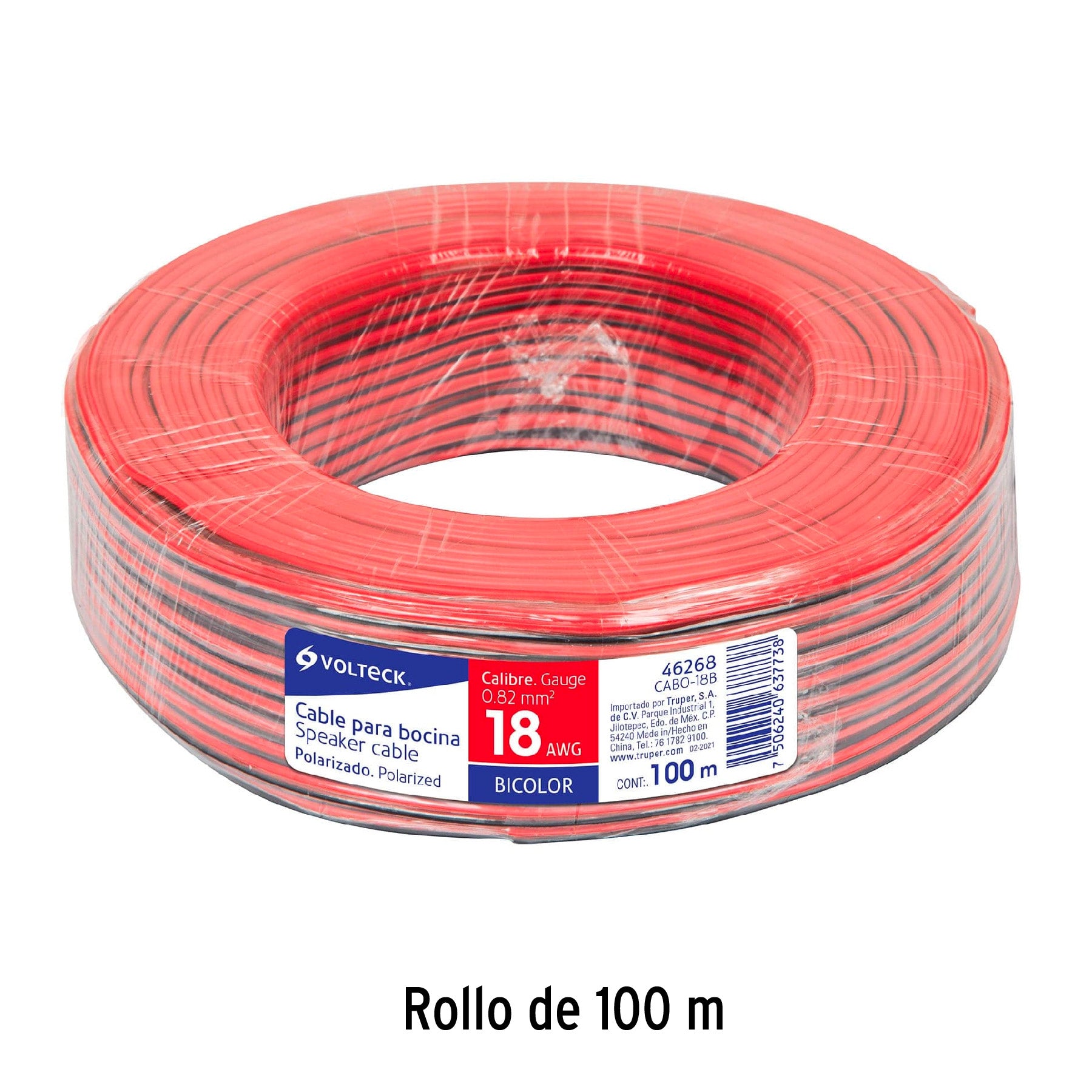 Cable para bocina, 18 AWG, bicolor, 100 m