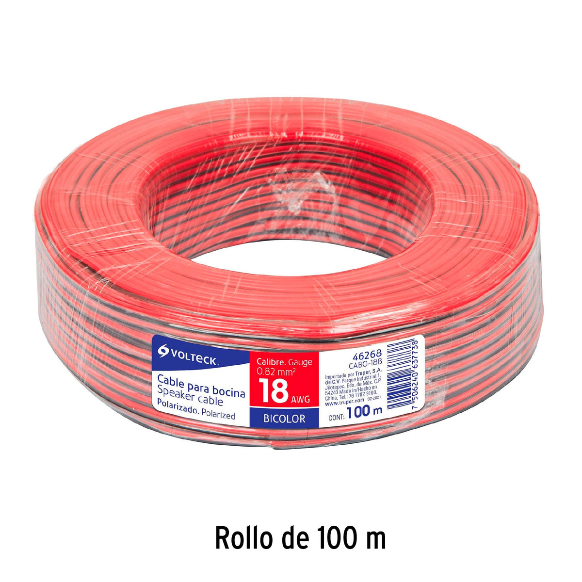 Cable para bocina, 18 AWG, bicolor, 100 m