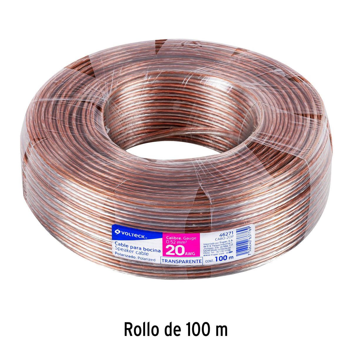 Cable para bocina, 20 AWG, polarizado, 100 m