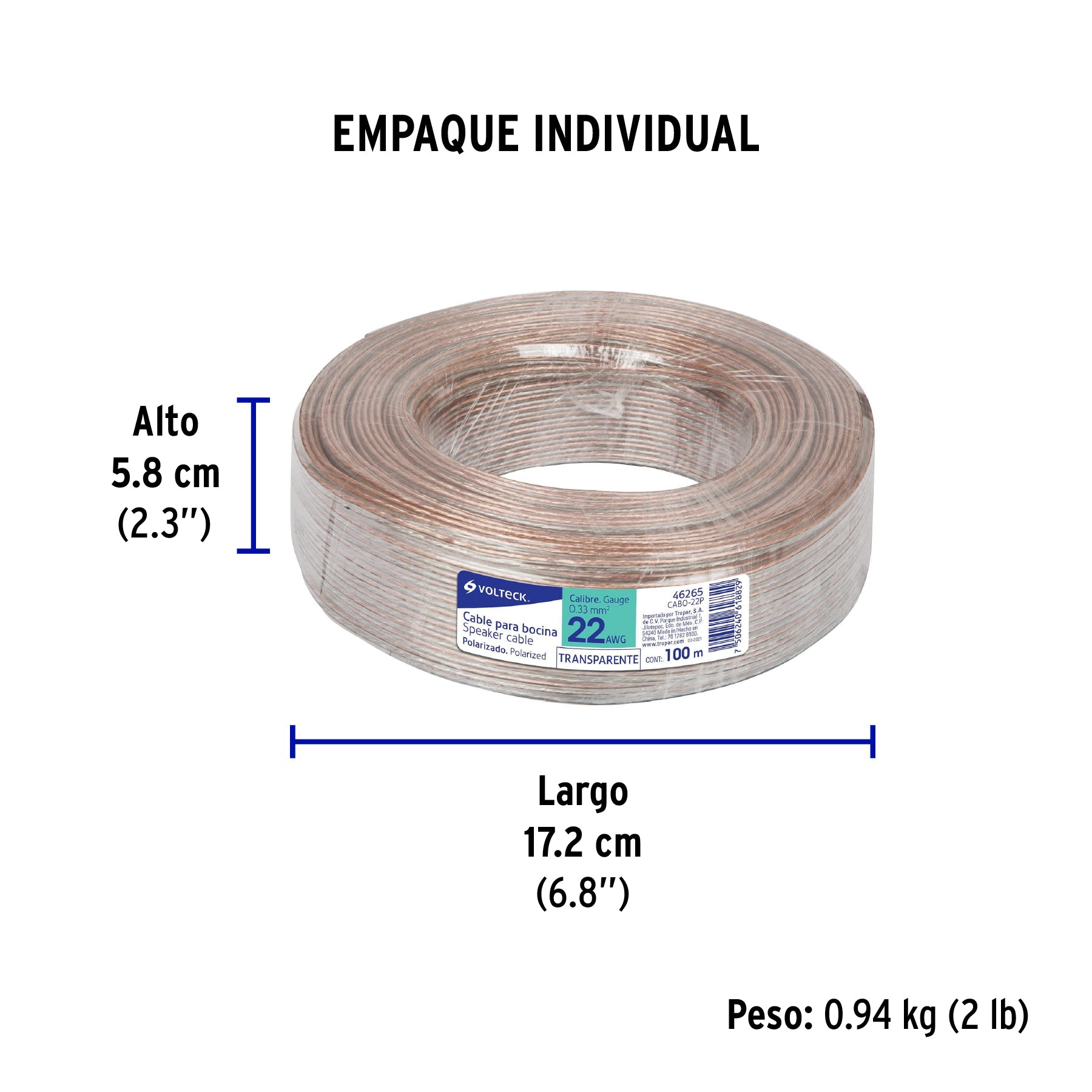 Cable para bocina, 22 AWG, polarizado, 100 m