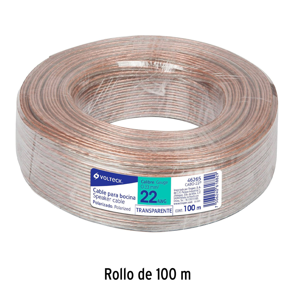 Cable para bocina, 22 AWG, polarizado, 100 m