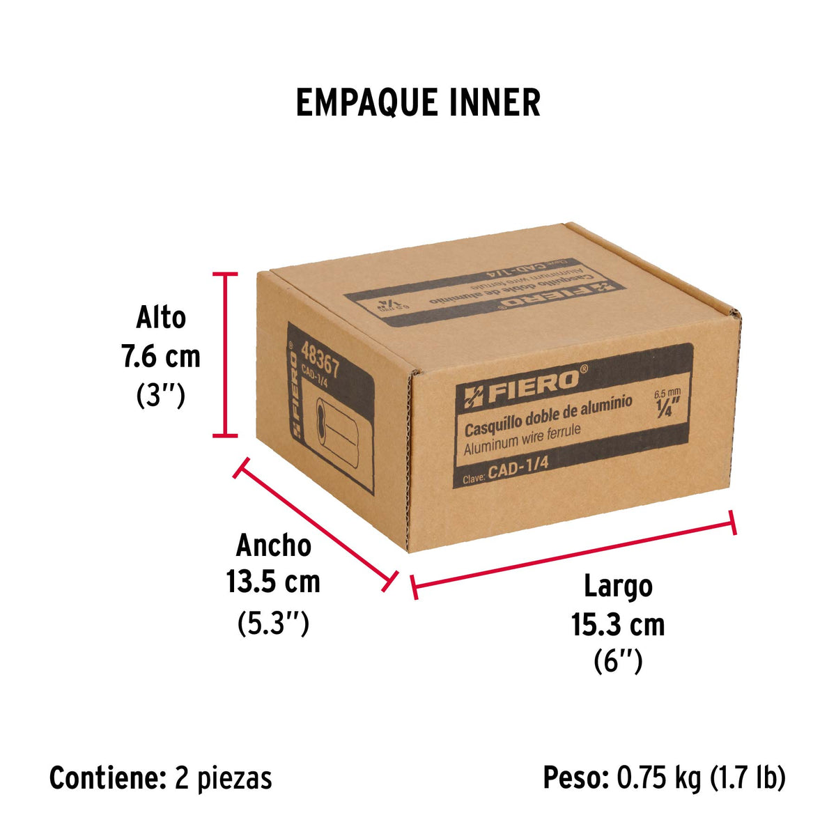 Bolsa con 50 casquillos dobles de aluminio, 1/4', Fiero