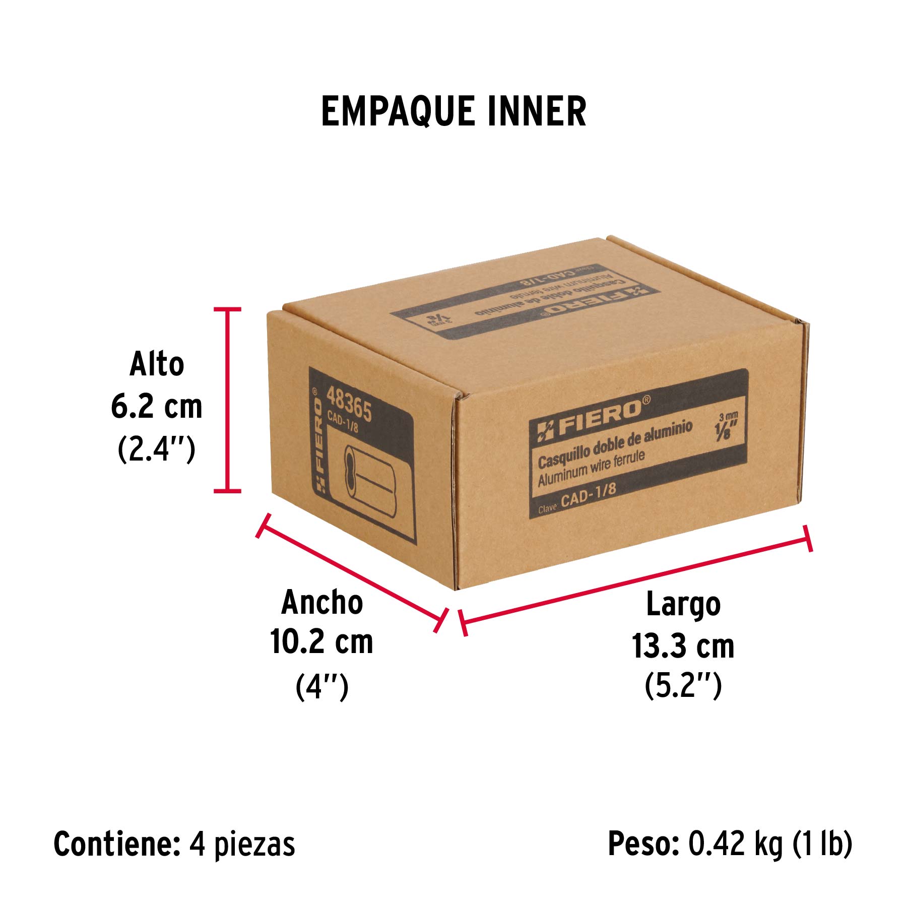 Bolsa con 50 casquillos dobles de aluminio, 1/8', Fiero
