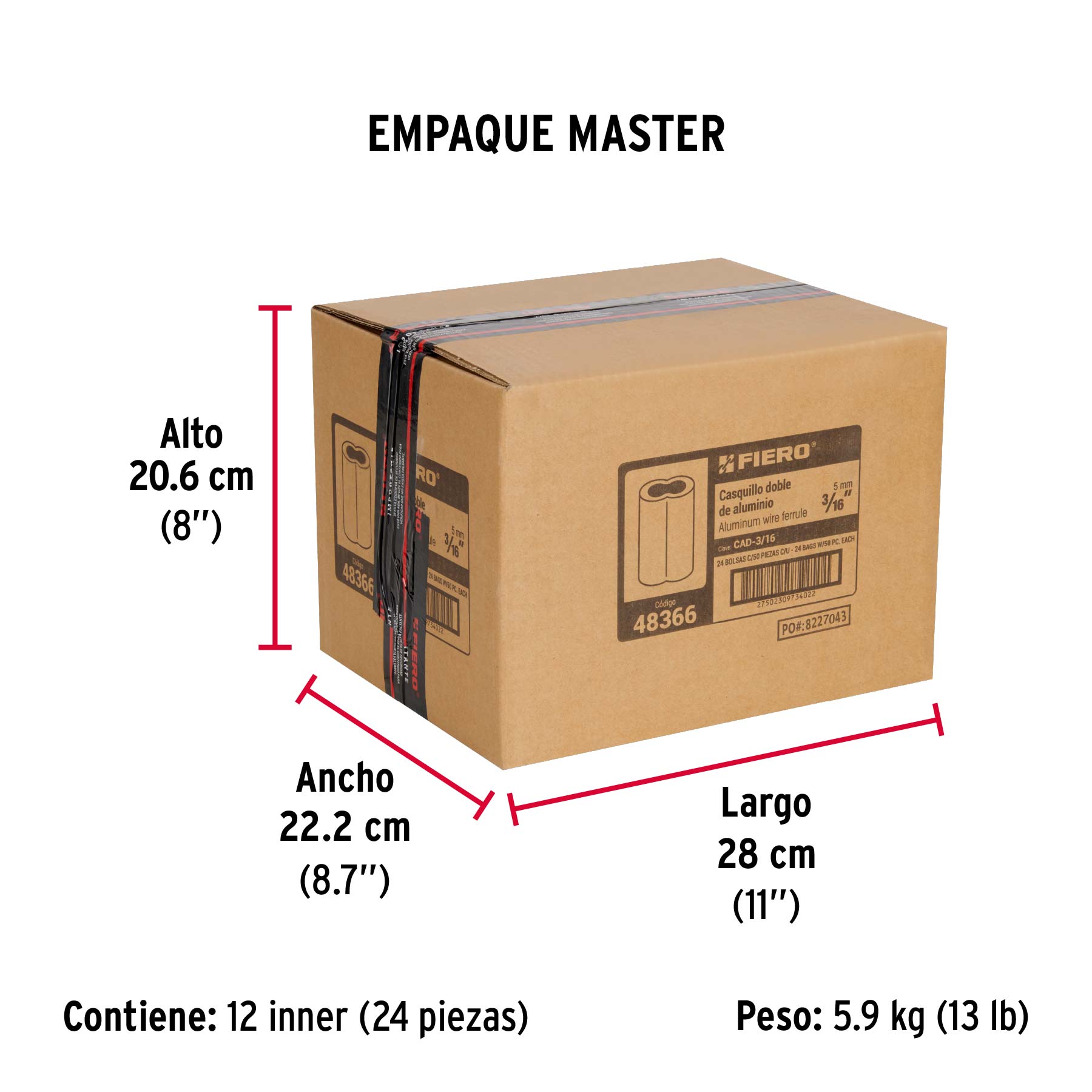 Bolsa con 50 casquillos dobles de aluminio, 3/16', Fiero