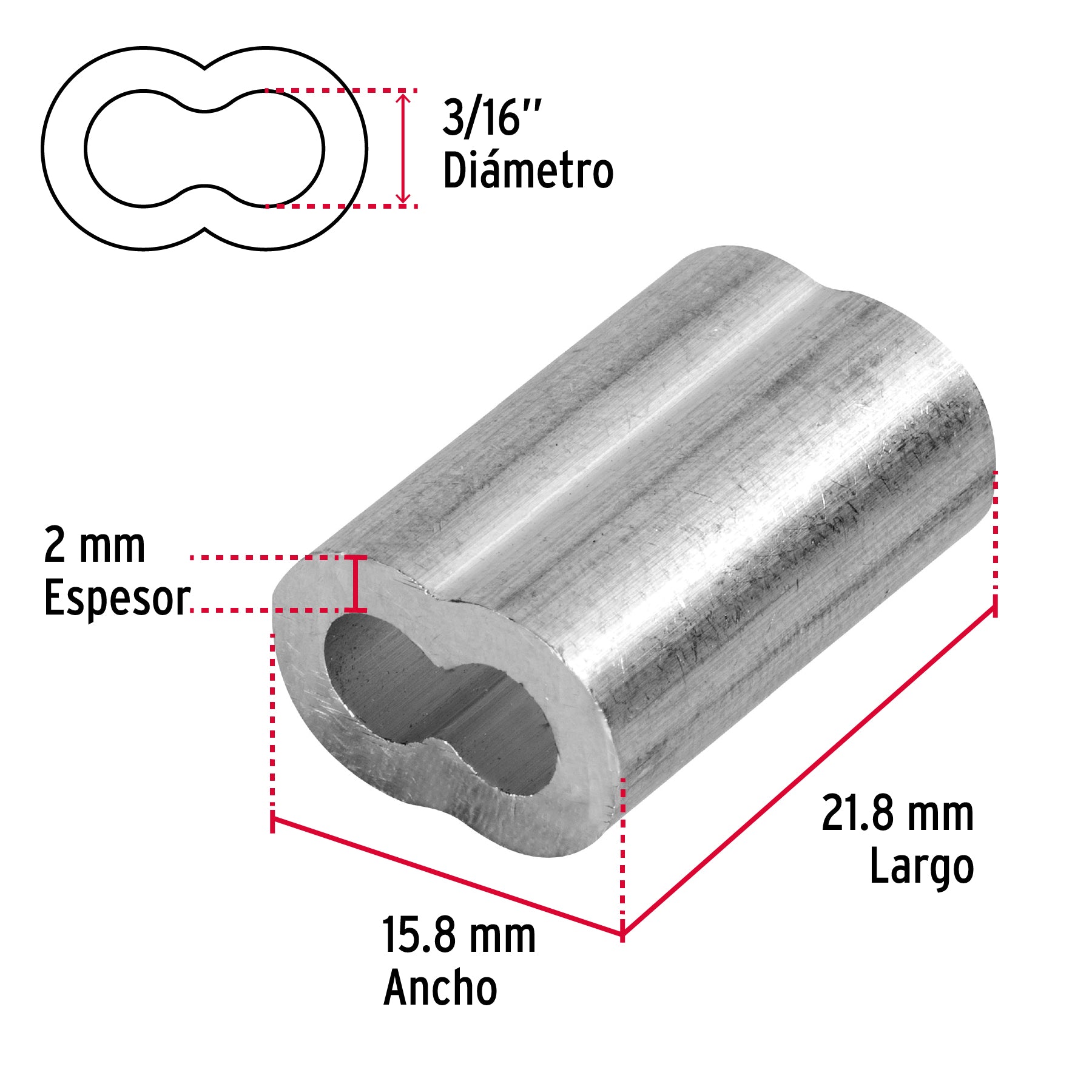 Bolsa con 50 casquillos dobles de aluminio, 3/16', Fiero