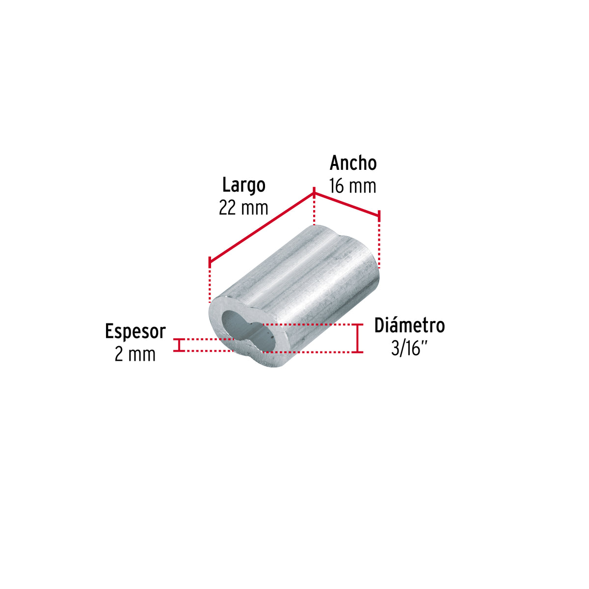 Bolsa con 50 casquillos dobles de aluminio, 3/16', Fiero