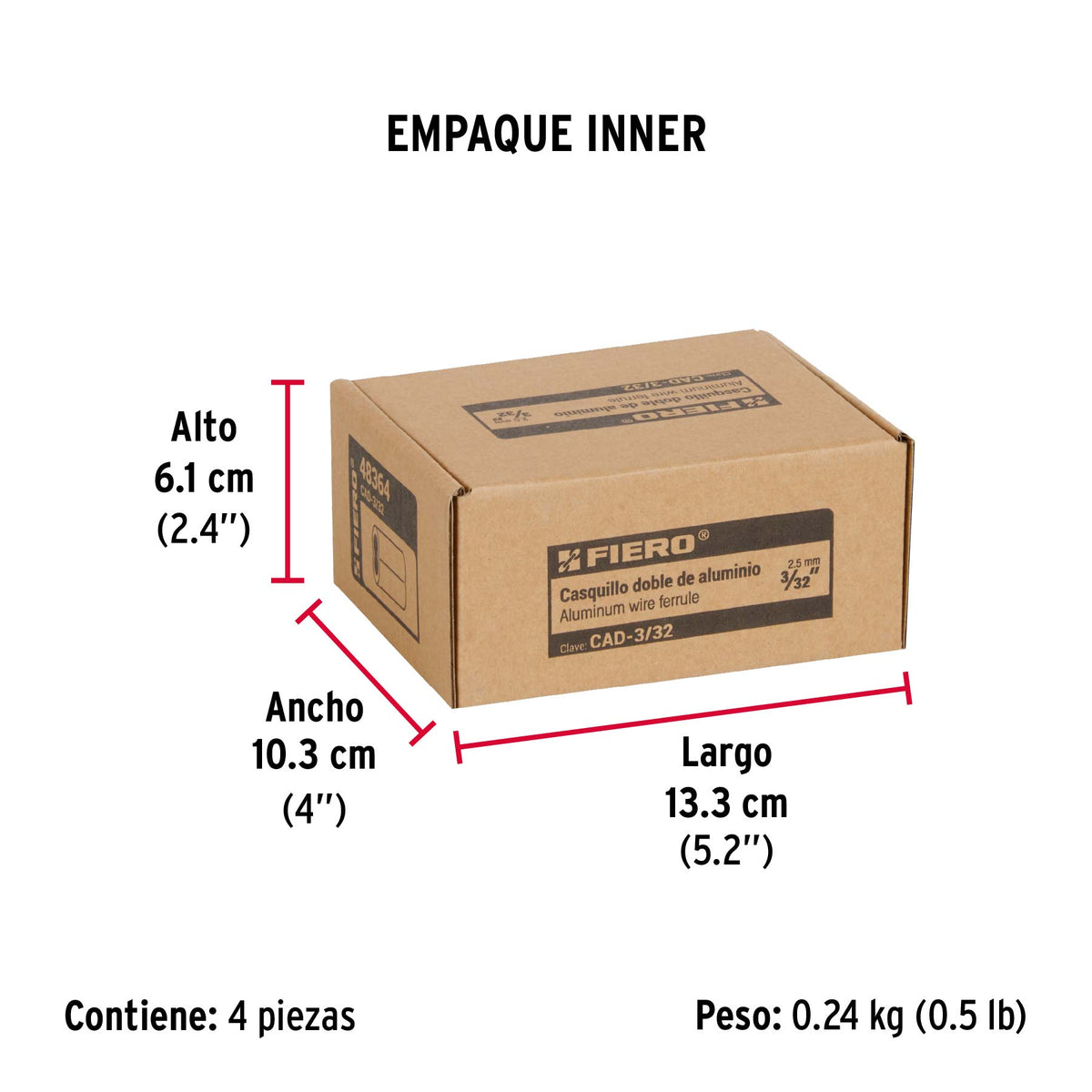 Bolsa con 50 casquillos dobles de aluminio, 3/32', Fiero