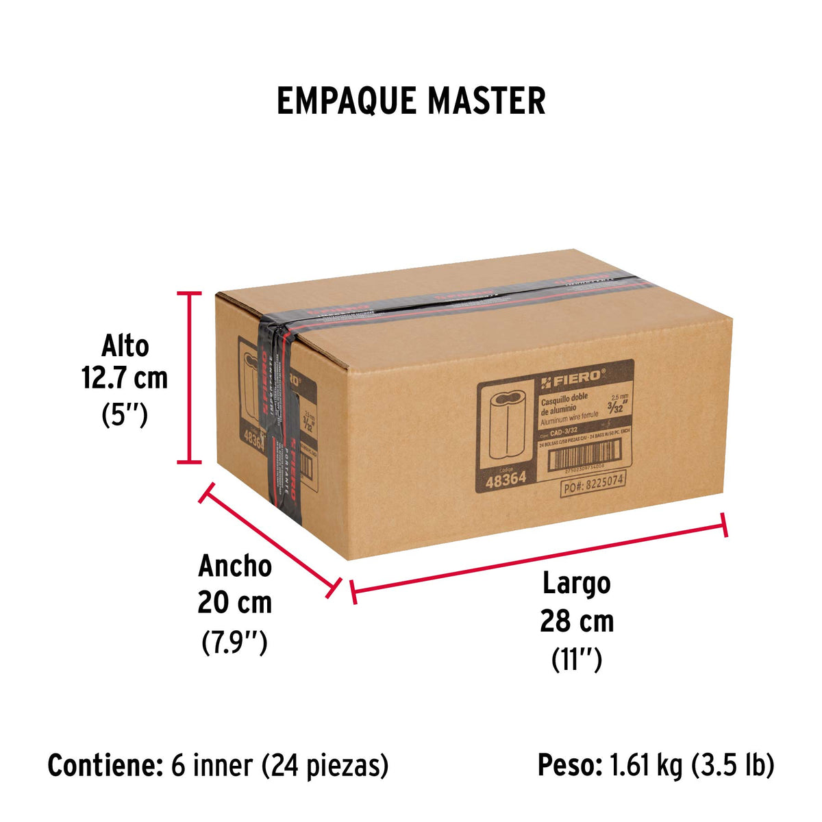 Bolsa con 50 casquillos dobles de aluminio, 3/32', Fiero