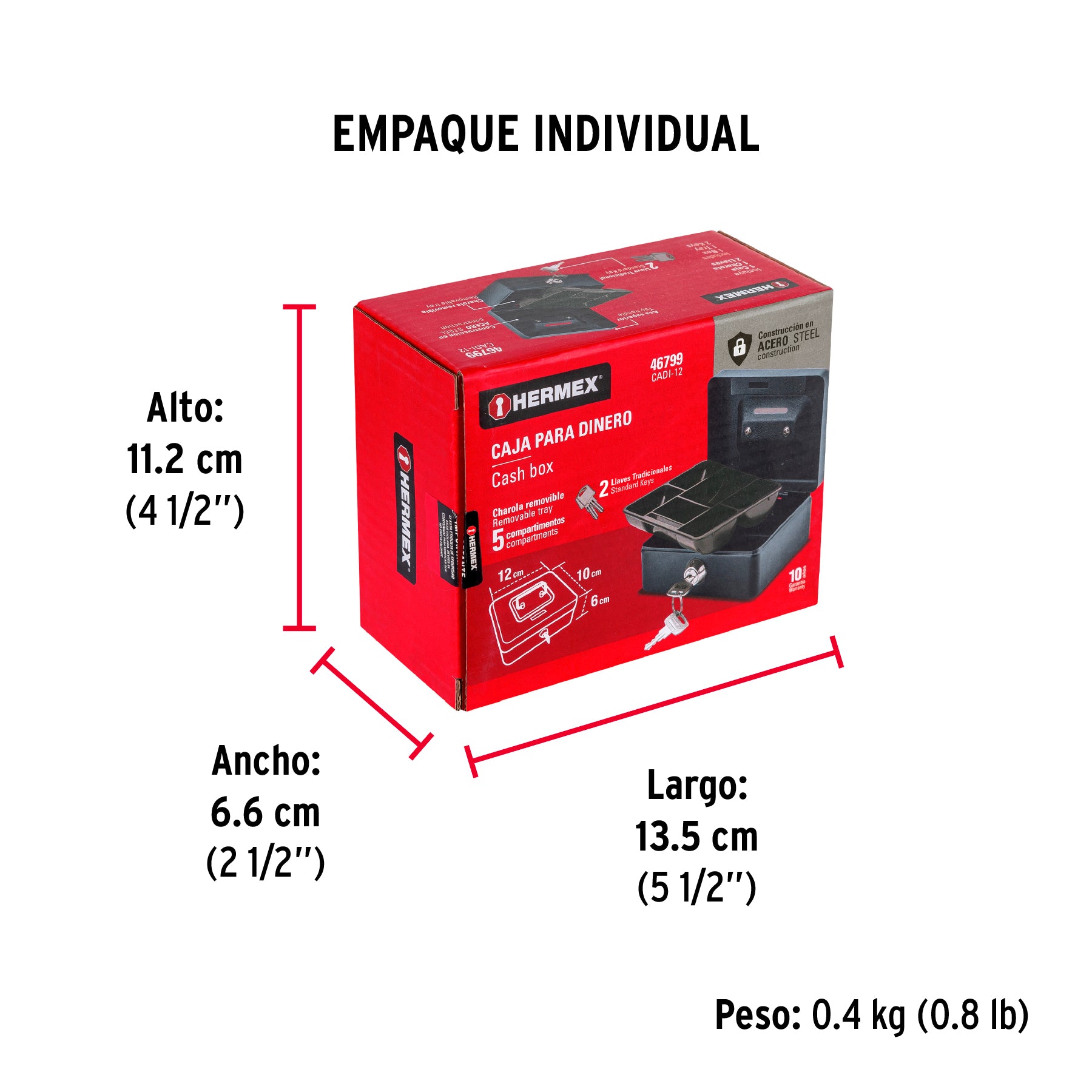 Caja para dinero, 12 cm, Hermex