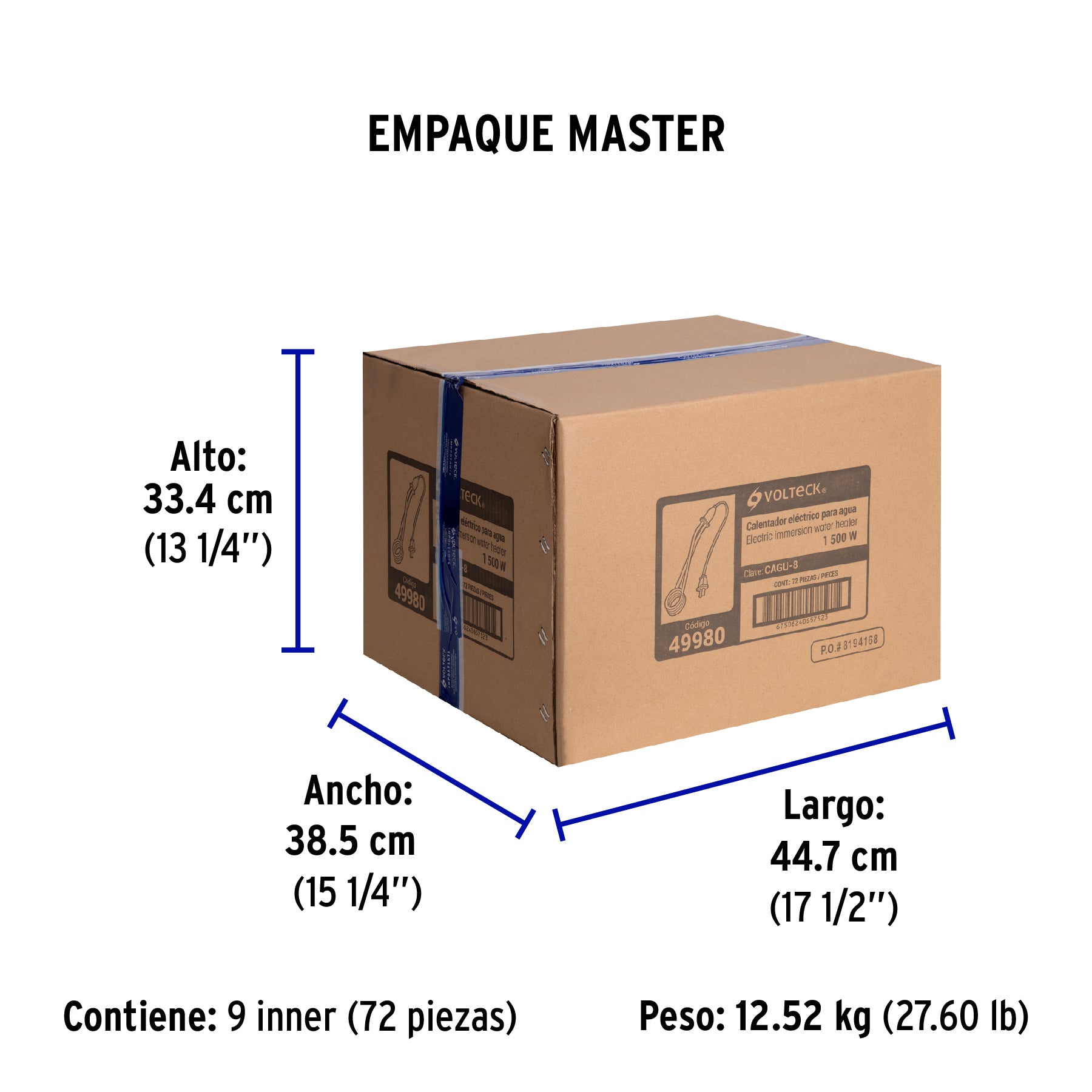 Calentador de inmersión # 8, 1500 W 27 litros Volteck