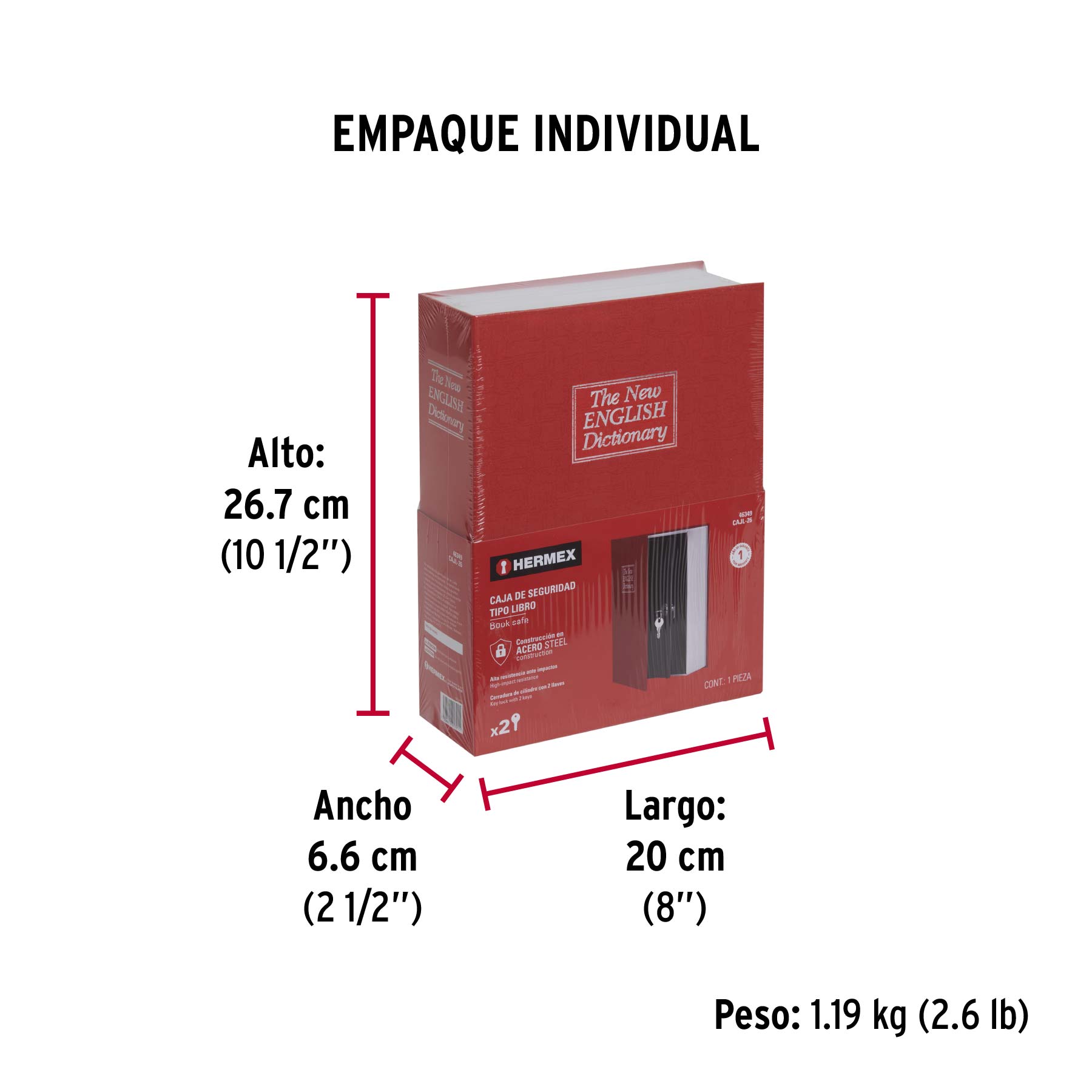 Caja de Seguridad tipo libro, 26 cm, HERMEX